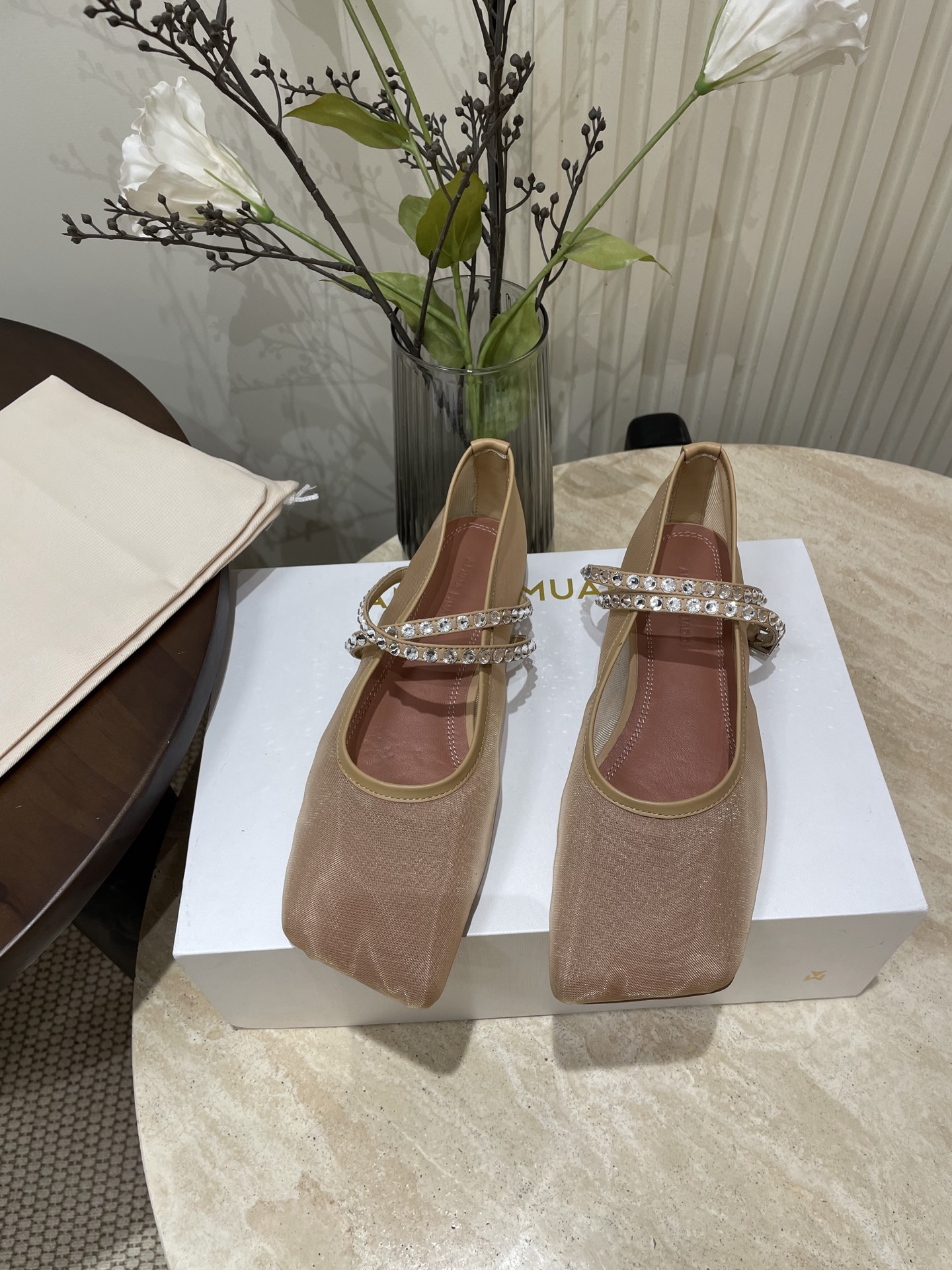 Amina Muaddi French Water-Drilling Ballet Shoes for Spring and Summer Collection