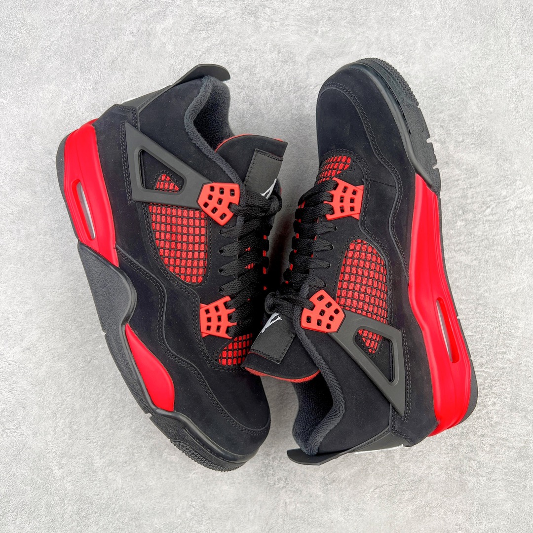 图片[3]-💰460 ＃GX Air Jordan AJ4 Retro \”Red Thunder\” 黑红雷电 CT8527-016 圈内最强四代 独家外贸特供尺码含 45.5 49.5 50.5 耗时半年巨作 全套原纸板楦头开发 原厂特供皮料加持 确保原汁原味 完美呈现四代版型 一比一鞋头弧度高度鞋身弧度 数据细节工艺流程均保持原鞋一致 原厂TPU网格鞋带扣 正确内里网布 菱角分明不变形无多余毛边 柔软性质感一致于原鞋 市场唯一原厂鞋扣模具 背面可见隐藏注塑口 原厂织唛标 原厂飞人电绣工艺 尾指中部跳三针 独家绑鞋带手法 印刷中底布 四线拉帮 米色美纹纸贴合固定 进口港宝加持 后跟自然饱满 全鞋荧光划线卡点 追求极致完美 每一双都是工艺品 多重QC质检 超越公司货的品控标准 实实在在的免检产品 尺码：40 40.5 41 42 42.5 43 44 44.5 45 45.5 46 47.5 48.5 49.5 50.5 编码：by5936030-运动鞋