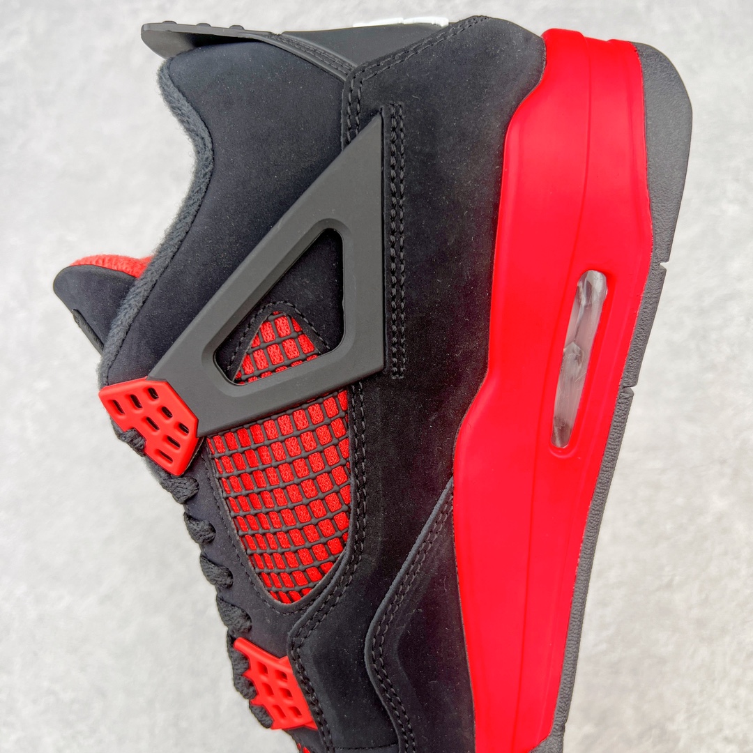 图片[7]-💰460 ＃GX Air Jordan AJ4 Retro \”Red Thunder\” 黑红雷电 CT8527-016 圈内最强四代 独家外贸特供尺码含 45.5 49.5 50.5 耗时半年巨作 全套原纸板楦头开发 原厂特供皮料加持 确保原汁原味 完美呈现四代版型 一比一鞋头弧度高度鞋身弧度 数据细节工艺流程均保持原鞋一致 原厂TPU网格鞋带扣 正确内里网布 菱角分明不变形无多余毛边 柔软性质感一致于原鞋 市场唯一原厂鞋扣模具 背面可见隐藏注塑口 原厂织唛标 原厂飞人电绣工艺 尾指中部跳三针 独家绑鞋带手法 印刷中底布 四线拉帮 米色美纹纸贴合固定 进口港宝加持 后跟自然饱满 全鞋荧光划线卡点 追求极致完美 每一双都是工艺品 多重QC质检 超越公司货的品控标准 实实在在的免检产品 尺码：40 40.5 41 42 42.5 43 44 44.5 45 45.5 46 47.5 48.5 49.5 50.5 编码：by5936030-运动鞋