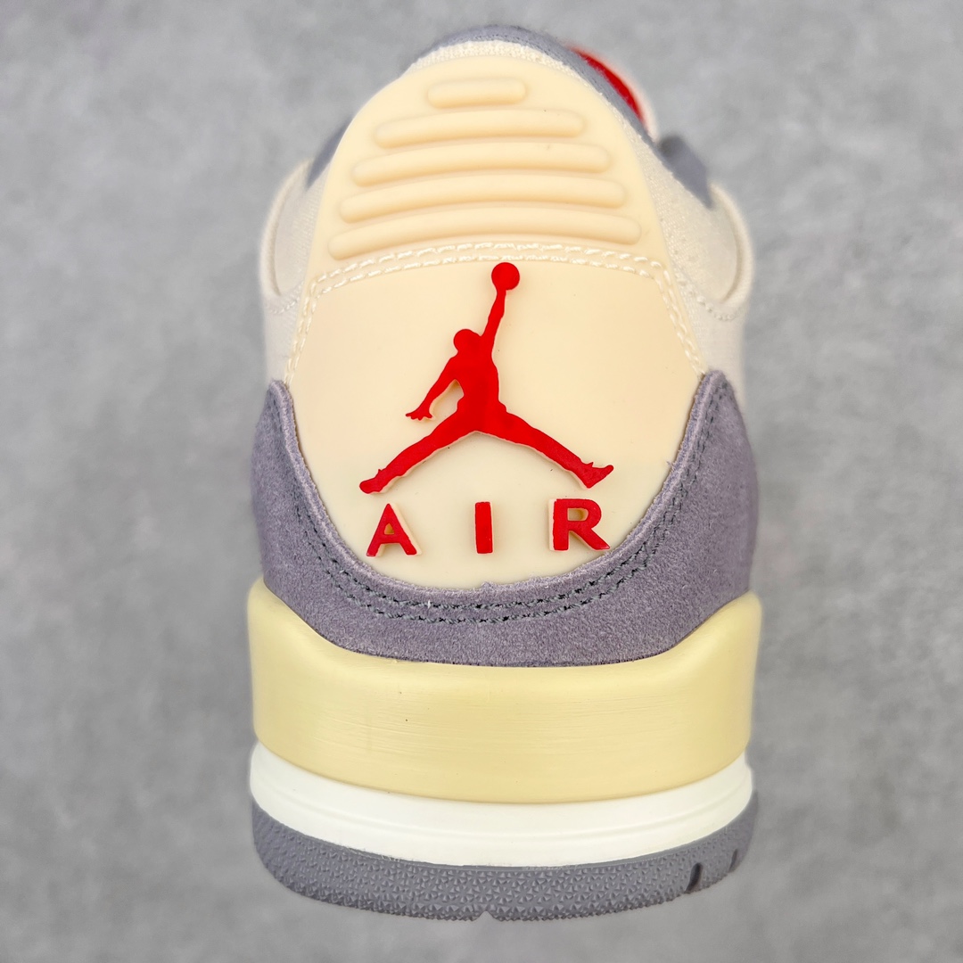 图片[8]-💰130 ＃PB版 福利特价‼Air Jordan AJ3 Retro 米白棉布 DH7139-100 市场中端王者 全套原纸板楦头开发 原厂大底磨具加持立体防滑纹理 原装可视Air Sole气垫 原汁原味最完美的三代版型 唯一正确鞋头趴度弧度高度鞋身腰线 此版本只针对中端市场 皮料材质有所更替 其他数据细节工艺流程均保持一致 绝不口嗨 细节品控鞋型随意秒杀市面3XX 4XX 原厂TPU后跟饰片 正确内里反口里网布 皮料菱角分明不变形无多余毛边 正确手工大底描漆拉丝 市场唯一原厂鞋扣模具 原厂织唛标 原厂飞人电绣工艺 尾指中部跳三针 独家绑鞋带手法 印刷中底布 四线拉帮 米色美纹纸贴合固定 进口港宝加持 后跟自然饱满 全鞋荧光划线卡点 追求极致完美 每一双都是工艺品 多重QC质检 超越公司货的品控标准 实实在在的免检产品 尺码：40 40.5 41 42 42.5 43 44 44.5 45 45.5 46 47.5 编码：by2936000-运动鞋