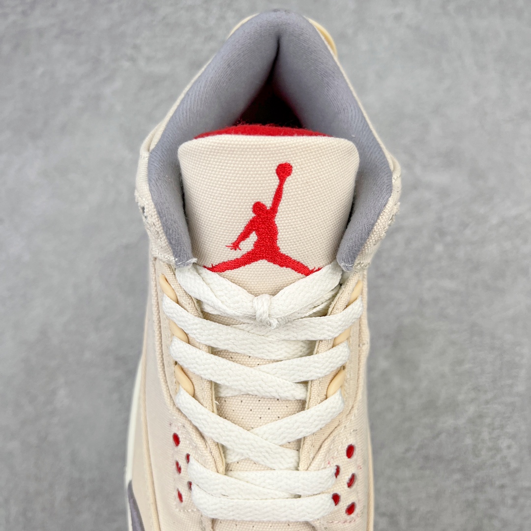 图片[5]-💰130 ＃PB版 福利特价‼Air Jordan AJ3 Retro 米白棉布 DH7139-100 市场中端王者 全套原纸板楦头开发 原厂大底磨具加持立体防滑纹理 原装可视Air Sole气垫 原汁原味最完美的三代版型 唯一正确鞋头趴度弧度高度鞋身腰线 此版本只针对中端市场 皮料材质有所更替 其他数据细节工艺流程均保持一致 绝不口嗨 细节品控鞋型随意秒杀市面3XX 4XX 原厂TPU后跟饰片 正确内里反口里网布 皮料菱角分明不变形无多余毛边 正确手工大底描漆拉丝 市场唯一原厂鞋扣模具 原厂织唛标 原厂飞人电绣工艺 尾指中部跳三针 独家绑鞋带手法 印刷中底布 四线拉帮 米色美纹纸贴合固定 进口港宝加持 后跟自然饱满 全鞋荧光划线卡点 追求极致完美 每一双都是工艺品 多重QC质检 超越公司货的品控标准 实实在在的免检产品 尺码：40 40.5 41 42 42.5 43 44 44.5 45 45.5 46 47.5 编码：by2936000-运动鞋