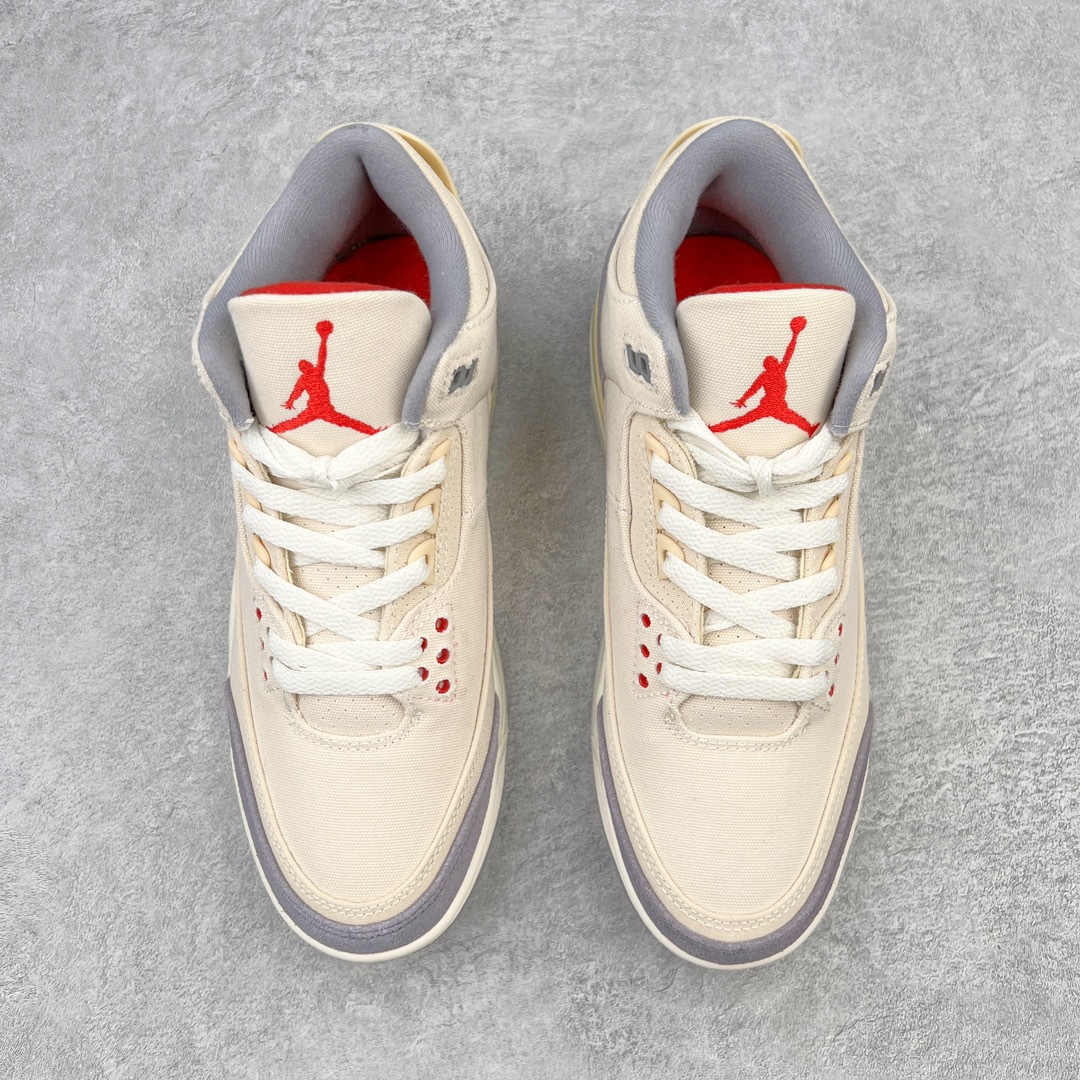 图片[2]-💰130 ＃PB版 福利特价‼Air Jordan AJ3 Retro 米白棉布 DH7139-100 市场中端王者 全套原纸板楦头开发 原厂大底磨具加持立体防滑纹理 原装可视Air Sole气垫 原汁原味最完美的三代版型 唯一正确鞋头趴度弧度高度鞋身腰线 此版本只针对中端市场 皮料材质有所更替 其他数据细节工艺流程均保持一致 绝不口嗨 细节品控鞋型随意秒杀市面3XX 4XX 原厂TPU后跟饰片 正确内里反口里网布 皮料菱角分明不变形无多余毛边 正确手工大底描漆拉丝 市场唯一原厂鞋扣模具 原厂织唛标 原厂飞人电绣工艺 尾指中部跳三针 独家绑鞋带手法 印刷中底布 四线拉帮 米色美纹纸贴合固定 进口港宝加持 后跟自然饱满 全鞋荧光划线卡点 追求极致完美 每一双都是工艺品 多重QC质检 超越公司货的品控标准 实实在在的免检产品 尺码：40 40.5 41 42 42.5 43 44 44.5 45 45.5 46 47.5 编码：by2936000-运动鞋