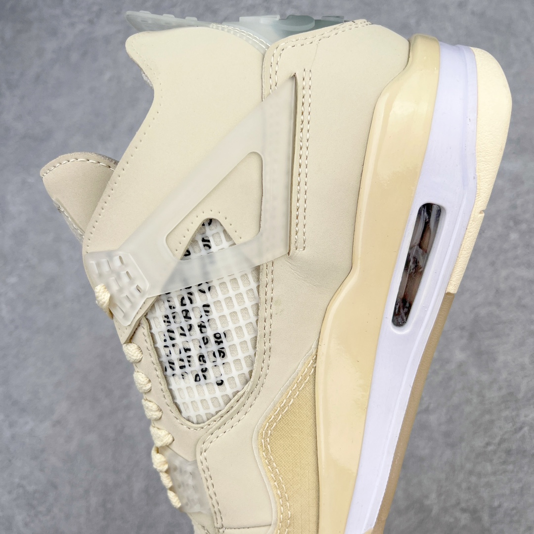 图片[7]-＃PB福利特价 Off-White™ x Air Jordan AJ4 Retro\\\”Cream/Sail\\\”“OW联名白帆”CV9388-100 耗时半年巨作 40余配色陆续出货 全套原纸板楦头开发 调试30余版 确保原汁原味完美呈现四代版型 一比一鞋头弧度高度趴度鞋身弧度 此版本只针对中端市场 皮料材质有所更替 其他数据细节工艺流程均保持公司一致 细节品控鞋型随意秒杀市面3XX 4XX 原厂TPU网格鞋带扣 正确内里网布 菱角分明不变形无多余毛边 柔软性质感一致于原鞋 原厂织唛标 原厂飞人电绣工艺 独家绑鞋带手法 印刷中底布 四线拉帮 米色美纹纸贴合固定 进口港宝加持 后跟自然饱满 全鞋荧光划线卡点 追求极致完美 每一双都是工艺品 多重QC质检 超越公司货的品控标准 实实在在的免检产品 尺码：40 40.5 41 42 42.5 43 44 44.5 45 46 47.5-选品中心