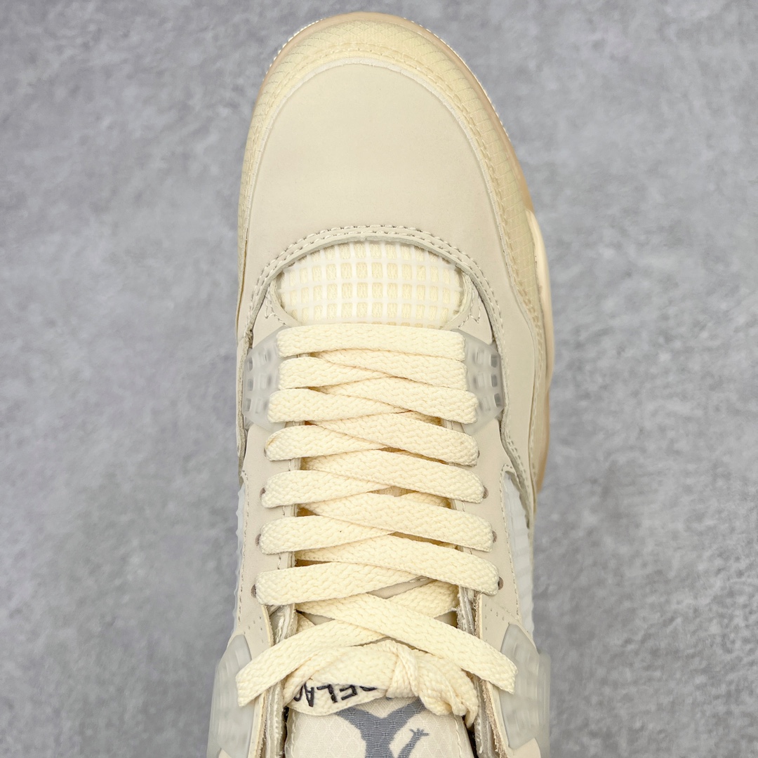 图片[4]-＃PB福利特价 Off-White™ x Air Jordan AJ4 Retro\\\”Cream/Sail\\\”“OW联名白帆”CV9388-100 耗时半年巨作 40余配色陆续出货 全套原纸板楦头开发 调试30余版 确保原汁原味完美呈现四代版型 一比一鞋头弧度高度趴度鞋身弧度 此版本只针对中端市场 皮料材质有所更替 其他数据细节工艺流程均保持公司一致 细节品控鞋型随意秒杀市面3XX 4XX 原厂TPU网格鞋带扣 正确内里网布 菱角分明不变形无多余毛边 柔软性质感一致于原鞋 原厂织唛标 原厂飞人电绣工艺 独家绑鞋带手法 印刷中底布 四线拉帮 米色美纹纸贴合固定 进口港宝加持 后跟自然饱满 全鞋荧光划线卡点 追求极致完美 每一双都是工艺品 多重QC质检 超越公司货的品控标准 实实在在的免检产品 尺码：40 40.5 41 42 42.5 43 44 44.5 45 46 47.5-选品中心