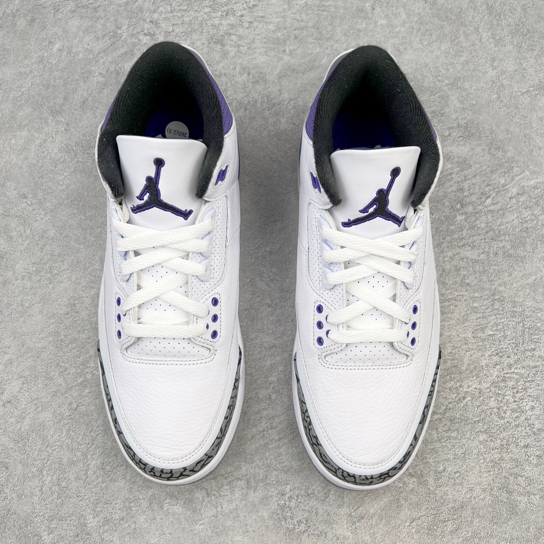 图片[2]-💰390 ＃Lw纯原 Air Jordan AJ3 Retro 白紫 CT8532-105 圈内最强三代系列 匠心打造 开发时长超过半年 目前可过各类鉴定或无法鉴定 裸鞋随便操作 全套原纸板楦头开发 原厂大底磨具加持立体防滑纹理 原装可视Air Sole气垫 原汁原味最完美的三代版型 唯一正确鞋头趴度弧度高度鞋身腰线 原厂TPU彩虹扎染后跟饰片 正确内里反口里网布 皮料菱角分明不变形无多余毛边 广东原厂zp同批次手工大底描漆拉丝 市场唯一原厂鞋扣模具 原厂织唛标 原厂飞人电绣工艺 尾指中部跳三针 独家绑鞋带手法 印刷中底布 四线拉帮 米色美纹纸贴合固定 进口港宝加持 后跟自然饱满 全鞋荧光划线卡点 追求极致完美 每一双都是工艺品 多重QC质检 超越公司货的品控标准 实实在在的免检产品 SIZE：36 36.5 37.5 38 38.5 39 40 40.5 41 42 42.5 43 44 44.5 45 45.5 46 47.5 48.5 编码：by4936060-运动鞋