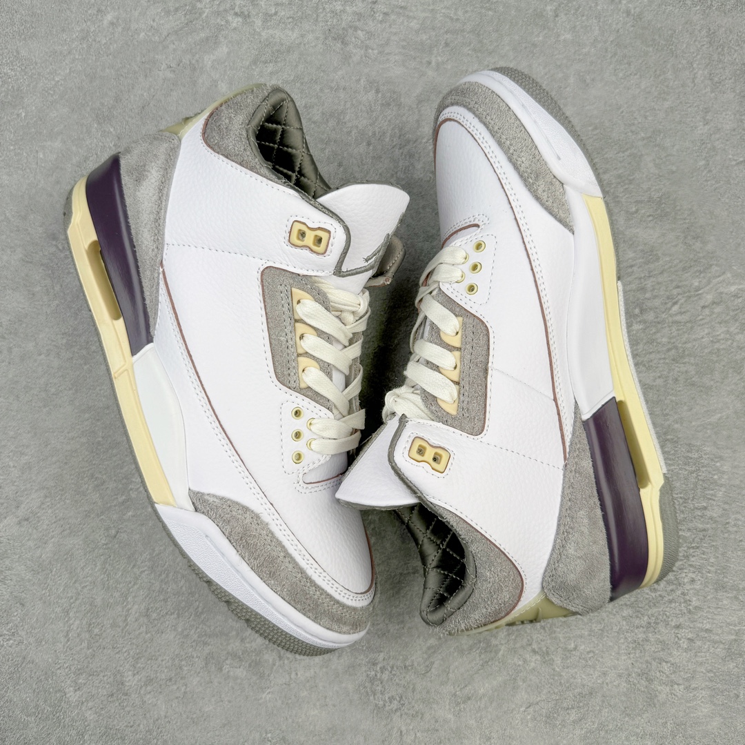 图片[3]-💰130 ＃PB版 福利特价‼A Ma Maniére x Air Jordan AJ3 Retro AMM联名白紫灰 DH3434-110 市场中端王者 全套原纸板楦头开发 原厂大底磨具加持立体防滑纹理 原装可视Air Sole气垫 原汁原味最完美的三代版型 唯一正确鞋头趴度弧度高度鞋身腰线 此版本只针对中端市场 皮料材质有所更替 其他数据细节工艺流程均保持一致 绝不口嗨 细节品控鞋型随意秒杀市面3XX 4XX 原厂TPU后跟饰片 正确内里反口里网布 皮料菱角分明不变形无多余毛边 正确手工大底描漆拉丝 市场唯一原厂鞋扣模具 原厂织唛标 原厂飞人电绣工艺 尾指中部跳三针 独家绑鞋带手法 印刷中底布 四线拉帮 米色美纹纸贴合固定 进口港宝加持 后跟自然饱满 全鞋荧光划线卡点 追求极致完美 每一双都是工艺品 多重QC质检 超越公司货的品控标准 实实在在的免检产品 尺码：40 40.5 41 42 42.5 43 44 44.5 45 45.5 46 47.5 编码：by2936000-运动鞋