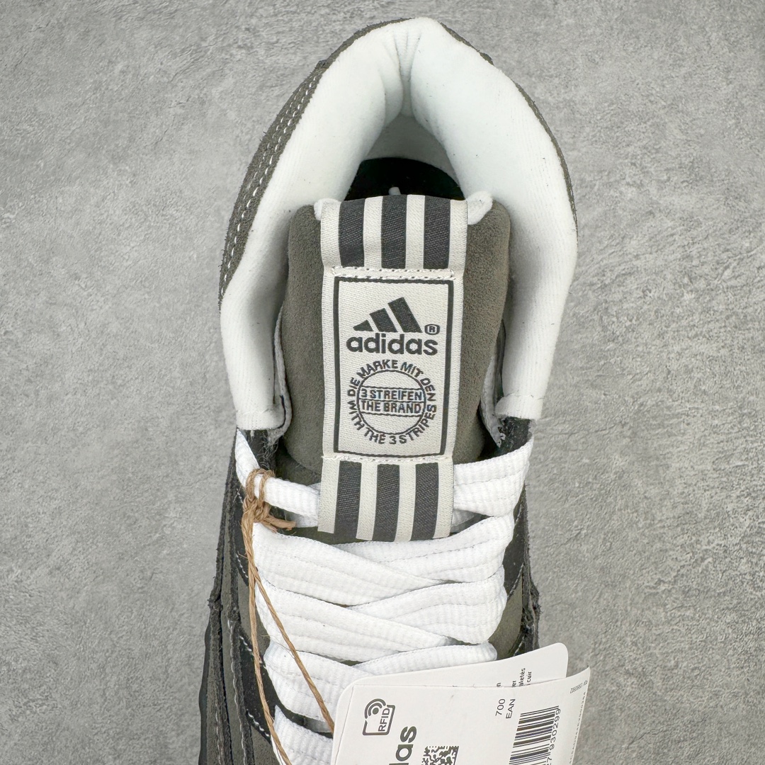 图片[5]-＃C版纯原 Crude x AD Originals Adimatic Mid\\\”Ynuk Grey Five\\\”马蒂奇系列中帮复古鲨鱼面包休闲运动休闲滑板板鞋“深灰黑白”IE2174 葡萄牙涂鸦艺术家 Crude 与 Originals合作鞋款“Ynuk”系列。此次双方以Adimatic鞋型为基础，带来Crude × adidas Originals Adimatic Mid，一款超高颜值的面包鞋！鞋面采用麂皮材质打造，质感满满。鞋身元素经过放大处理，加厚的鞋舌、宽大的鞋带、大尺寸的三条杠。中底部分，鞋头、鞋尾是鲨鱼齿图案。最后深灰色中底搭配橡胶为底收尾，完善整双鞋设计。尺码：36 36⅔ 37⅓ 38 38⅔ 39⅓ 40 40⅔ 41⅓ 42 42⅔ 43⅓ 44 45-选品中心