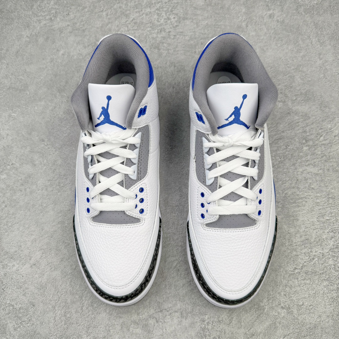 图片[2]-零售💰260 ＃KZ神版福利回馈‼Air Jordan AJ3 Retro 小闪电白蓝 CT8532-145 独家外贸特供尺码含45.5 48.5 国内外口碑最好最推荐的产品 市场中端王者 亲自操刀耗时半年巨作 全套原纸板楦头开发 原厂大底磨具加持立体防滑纹理 原装可视Air Sole气垫 原汁原味最完美的三代版型 唯一正确鞋头趴度弧度高度鞋身腰线 此版本只针对中端市场 皮料材质有所更替 其他数据细节工艺流程均保持一致 绝不口嗨 细节品控鞋型随意秒杀市面3XX 4XX 原厂TPU后跟饰片 正确内里反口里网布 皮料菱角分明不变形无多余毛边 正确手工大底描漆拉丝 市场唯一原厂鞋扣模具 原厂织唛标 原厂飞人电绣工艺 尾指中部跳三针 独家绑鞋带手法 印刷中底布 四线拉帮 米色美纹纸贴合固定 进口港宝加持 后跟自然饱满 全鞋荧光划线卡点 追求极致完美 每一双都是工艺品 多重QC质检 超越公司货的品控标准 实实在在的免检产品 尺码：40 40.5 41 42 42.5 43 44 44.5 45 45.5 46 47.5 48.5 编码：by2936060-运动鞋