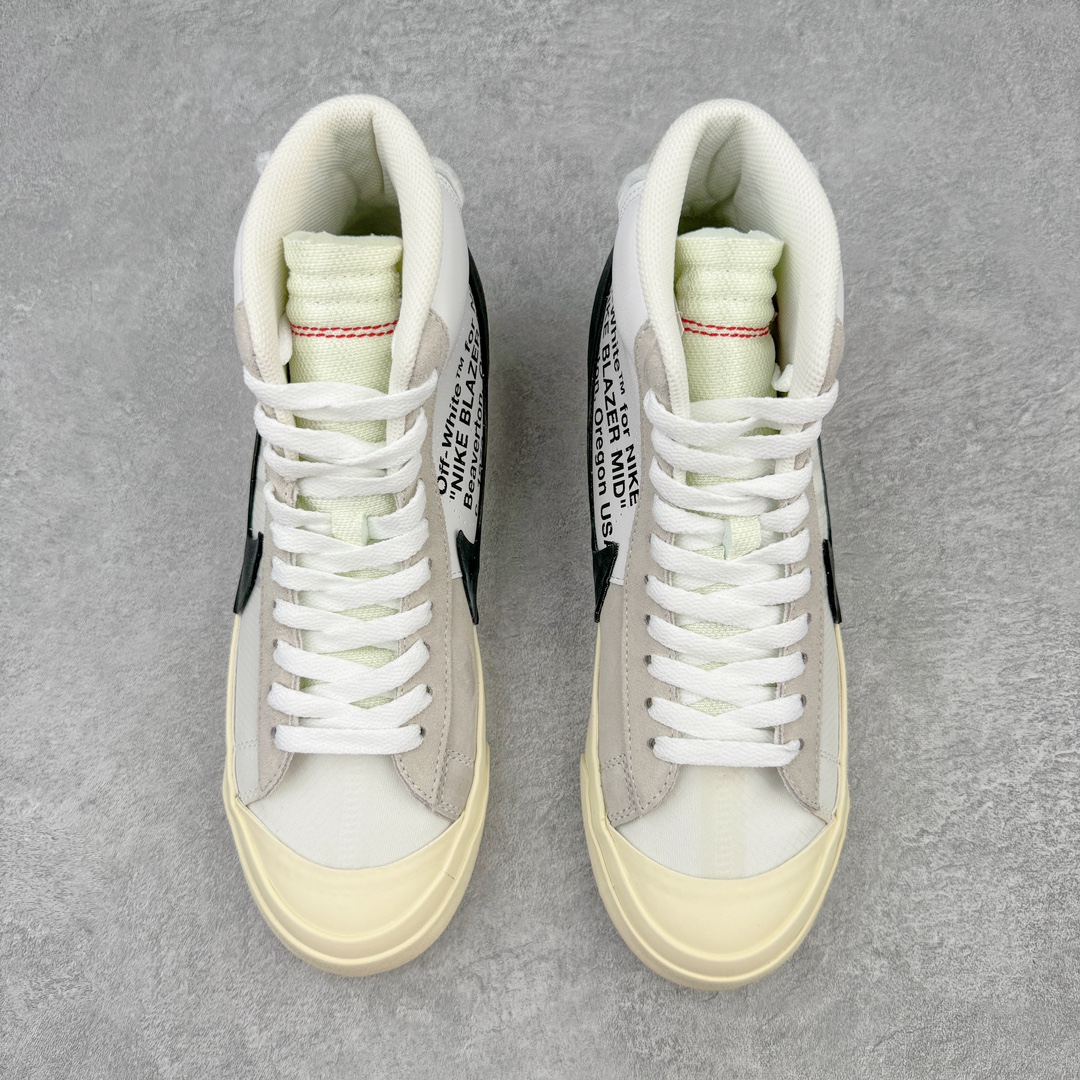 图片[2]-零售💰370 ＃Top纯原 Off-White x NK Blazer Mid OW联名款开拓者高帮休闲板鞋 白色 AA3832-001 全新订单出货 大厂流水线原鞋原纸板开发打造 内置NFC感应芯片 原厂港宝定型 进口网纱正确原厂同工序铝楦硫化工艺 尺码：36 36.5 37.5 38 38.5 39 40 40.5 41 42 42.5 43 44 44.5 45 46 47.5 48 编码：by3936070-运动鞋