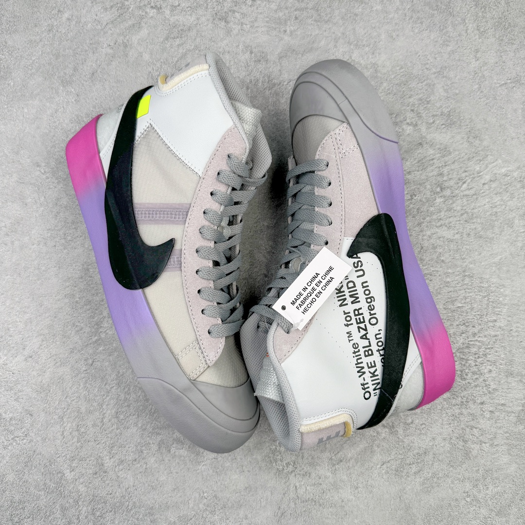 图片[3]-零售💰370 ＃Top纯原 Off-White x NK Blazer Mid OW联名款开拓者高帮休闲板鞋 彩虹 AA3832-002 全新订单出货 大厂流水线原鞋原纸板开发打造 内置NFC感应芯片 原厂港宝定型 进口网纱正确原厂同工序铝楦硫化工艺 尺码：39 40 40.5 41 42 42.5 43 44 44.5 45 46 编码：by3936070-运动鞋