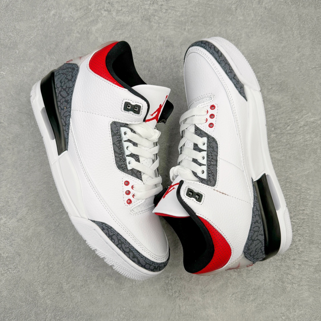 图片[3]-💰130 ＃PB版 福利特价‼Air Jordan AJ3 Retro 火焰红 CZ6431-100 市场中端王者 全套原纸板楦头开发 原厂大底磨具加持立体防滑纹理 原装可视Air Sole气垫 原汁原味最完美的三代版型 唯一正确鞋头趴度弧度高度鞋身腰线 此版本只针对中端市场 皮料材质有所更替 其他数据细节工艺流程均保持一致 绝不口嗨 细节品控鞋型随意秒杀市面3XX 4XX 原厂TPU后跟饰片 正确内里反口里网布 皮料菱角分明不变形无多余毛边 正确手工大底描漆拉丝 市场唯一原厂鞋扣模具 原厂织唛标 原厂飞人电绣工艺 尾指中部跳三针 独家绑鞋带手法 印刷中底布 四线拉帮 米色美纹纸贴合固定 进口港宝加持 后跟自然饱满 全鞋荧光划线卡点 追求极致完美 每一双都是工艺品 多重QC质检 超越公司货的品控标准 实实在在的免检产品 尺码：40 40.5 41 42 42.5 43 44 44.5 45 45.5 46 47.5 编码：by2936000-运动鞋