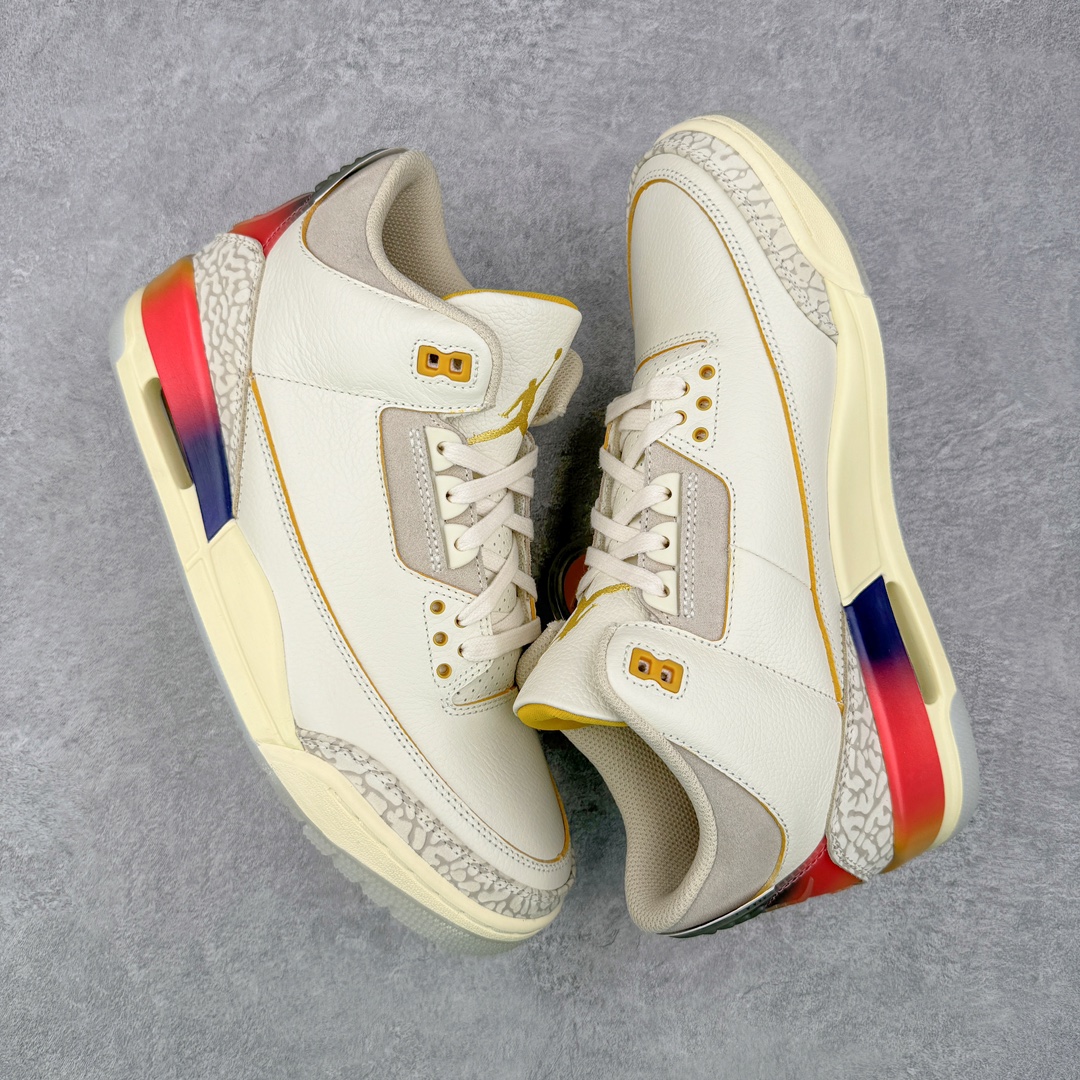 图片[3]-＃PK纯原 J Balvin x Air Jordan AJ3 联名白蓝红 彩虹渐变 FN0344-901 目前市场最推荐的产品 市场唯一正确批次 操刀耗时半年巨作 超合理的单价 拒绝高利润 全套原纸板楦头开发 原厂大底磨具加持立体防滑纹理 原装可视Air Sole气垫 原汁原味最完美的三代版型 唯一正确鞋头趴度弧度高度鞋身腰线 原厂TPU彩虹扎染后跟饰片 正确内里反口里网布 皮料菱角分明不变形无多余毛边 广东原厂zp同批次手工大底描漆拉丝 市场唯一原厂鞋扣模具 原厂织唛标 原厂飞人电绣工艺 尾指中部跳三针 独家绑鞋带手法 印刷中底布 四线拉帮 米色美纹纸贴合固定 进口港宝加持 后跟自然饱满 全鞋荧光划线卡点 追求极致完美 每一双都是工艺品 多重QC质检 超越公司货的品控标准 实实在在的免检产品 尺码：40 40.5 41 42 42.5 43 44 44.5 45 46 47.5 48.5-选品中心