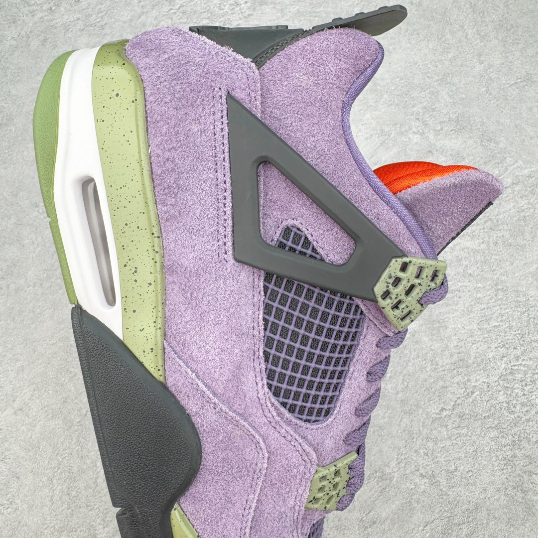 图片[6]-零售💰410 ＃PK纯原 Air Jordan AJ4 Retro 紫色麂皮初号机 AQ9129-500 耗时半年巨作 全套原纸板楦头开发 原厂特供皮料加持 确保原汁原味 完美呈现四代版型 一比一鞋头弧度高度鞋身弧度 数据细节工艺流程均保持原鞋一致 原厂TPU网格鞋带扣 正确内里网布 菱角分明不变形无多余毛边 柔软性质感一致于原鞋 原厂织唛标 原厂飞人电绣工艺 尾指中部跳三针 独家绑鞋带手法 印刷中底布 四线拉帮 米色美纹纸贴合固定 进口港宝加持 后跟自然饱满 全鞋荧光划线卡点 追求极致完美 每一双都是工艺品 多重QC质检 超越公司货的品控标准 实实在在的免检产品 尺码：40 40.5 41 42 42.5 43 44 44.5 45 46 47.5 编码：by4936010-运动鞋