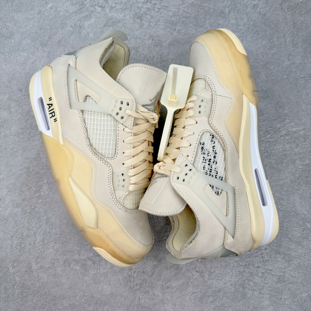 图片[3]-零售💰480 ＃PK纯原 Off-White™ x Air Jordan AJ4 Retro\”Cream/Sail\” OW联名白帆 CV9388-100 市售最强白帆 高端零售指定版本 采用原厂韩国进口网纱 全鞋电脑定位针车 原档案精准数据分码段标语 独家原装大底注意带氧化效果 \”双面Air OW\”字样精准对位 正确中底钢印 原厂特供皮料加持 确保原汁原味 完美呈现四代版型 一比一鞋头弧度高度鞋身弧度 数据细节工艺流程均保持原鞋一致 原厂TPU网格鞋带扣 正确内里网布 菱角分明不变形无多余毛边 柔软性质感一致于原鞋 原厂织唛标 原厂飞人电绣工艺 尾指中部跳三针 独家绑鞋带手法 印刷中底布 四线拉帮 米色美纹纸贴合固定 进口港宝加持 后跟自然饱满 全鞋荧光划线卡点 追求极致完美 每一双都是工艺品 多重QC质检 超越公司货的品控标准 实实在在的免检产品 尺码：36 36.5 37.5 38 38.5 39 40 40.5 41 42 42.5 43 44 44.5 45 46 47.5 编码：by4936080-运动鞋