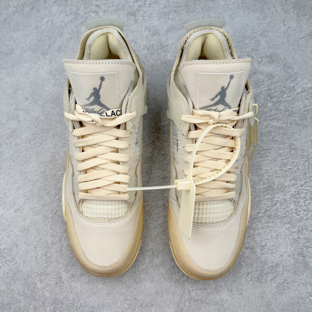 图片[2]-零售💰480 ＃PK纯原 Off-White™ x Air Jordan AJ4 Retro\”Cream/Sail\” OW联名白帆 CV9388-100 市售最强白帆 高端零售指定版本 采用原厂韩国进口网纱 全鞋电脑定位针车 原档案精准数据分码段标语 独家原装大底注意带氧化效果 \”双面Air OW\”字样精准对位 正确中底钢印 原厂特供皮料加持 确保原汁原味 完美呈现四代版型 一比一鞋头弧度高度鞋身弧度 数据细节工艺流程均保持原鞋一致 原厂TPU网格鞋带扣 正确内里网布 菱角分明不变形无多余毛边 柔软性质感一致于原鞋 原厂织唛标 原厂飞人电绣工艺 尾指中部跳三针 独家绑鞋带手法 印刷中底布 四线拉帮 米色美纹纸贴合固定 进口港宝加持 后跟自然饱满 全鞋荧光划线卡点 追求极致完美 每一双都是工艺品 多重QC质检 超越公司货的品控标准 实实在在的免检产品 尺码：36 36.5 37.5 38 38.5 39 40 40.5 41 42 42.5 43 44 44.5 45 46 47.5 编码：by4936080-运动鞋