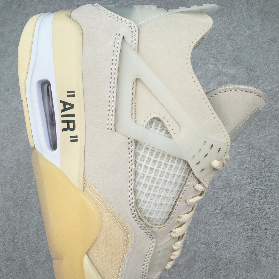 图片[6]-零售💰480 ＃PK纯原 Off-White™ x Air Jordan AJ4 Retro\”Cream/Sail\” OW联名白帆 CV9388-100 市售最强白帆 高端零售指定版本 采用原厂韩国进口网纱 全鞋电脑定位针车 原档案精准数据分码段标语 独家原装大底注意带氧化效果 \”双面Air OW\”字样精准对位 正确中底钢印 原厂特供皮料加持 确保原汁原味 完美呈现四代版型 一比一鞋头弧度高度鞋身弧度 数据细节工艺流程均保持原鞋一致 原厂TPU网格鞋带扣 正确内里网布 菱角分明不变形无多余毛边 柔软性质感一致于原鞋 原厂织唛标 原厂飞人电绣工艺 尾指中部跳三针 独家绑鞋带手法 印刷中底布 四线拉帮 米色美纹纸贴合固定 进口港宝加持 后跟自然饱满 全鞋荧光划线卡点 追求极致完美 每一双都是工艺品 多重QC质检 超越公司货的品控标准 实实在在的免检产品 尺码：36 36.5 37.5 38 38.5 39 40 40.5 41 42 42.5 43 44 44.5 45 46 47.5 编码：by4936080-运动鞋