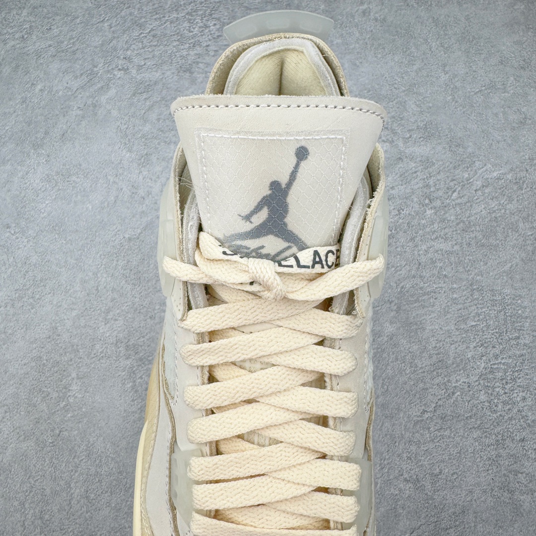 图片[5]-零售💰480 ＃PK纯原 Off-White™ x Air Jordan AJ4 Retro\”Cream/Sail\” OW联名白帆 CV9388-100 市售最强白帆 高端零售指定版本 采用原厂韩国进口网纱 全鞋电脑定位针车 原档案精准数据分码段标语 独家原装大底注意带氧化效果 \”双面Air OW\”字样精准对位 正确中底钢印 原厂特供皮料加持 确保原汁原味 完美呈现四代版型 一比一鞋头弧度高度鞋身弧度 数据细节工艺流程均保持原鞋一致 原厂TPU网格鞋带扣 正确内里网布 菱角分明不变形无多余毛边 柔软性质感一致于原鞋 原厂织唛标 原厂飞人电绣工艺 尾指中部跳三针 独家绑鞋带手法 印刷中底布 四线拉帮 米色美纹纸贴合固定 进口港宝加持 后跟自然饱满 全鞋荧光划线卡点 追求极致完美 每一双都是工艺品 多重QC质检 超越公司货的品控标准 实实在在的免检产品 尺码：36 36.5 37.5 38 38.5 39 40 40.5 41 42 42.5 43 44 44.5 45 46 47.5 编码：by4936080-运动鞋