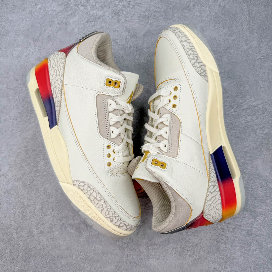 图片[3]-零售💰450 ＃PK纯原 J Balvin x Air Jordan AJ3 联名白蓝红 彩虹渐变 FN0344-901 目前市场最推荐的产品 市场唯一正确批次 操刀耗时半年巨作 超合理的单价 拒绝高利润 全套原纸板楦头开发 原厂大底磨具加持立体防滑纹理 原装可视Air Sole气垫 原汁原味最完美的三代版型 唯一正确鞋头趴度弧度高度鞋身腰线 原厂TPU彩虹扎染后跟饰片 正确内里反口里网布 皮料菱角分明不变形无多余毛边 广东原厂zp同批次手工大底描漆拉丝 市场唯一原厂鞋扣模具 原厂织唛标 原厂飞人电绣工艺 尾指中部跳三针 独家绑鞋带手法 印刷中底布 四线拉帮 米色美纹纸贴合固定 进口港宝加持 后跟自然饱满 全鞋荧光划线卡点 追求极致完美 每一双都是工艺品 多重QC质检 超越公司货的品控标准 实实在在的免检产品 尺码：40 40.5 41 42 42.5 43 44 44.5 45 46 47.5 48.5 编码：by4936050-运动鞋