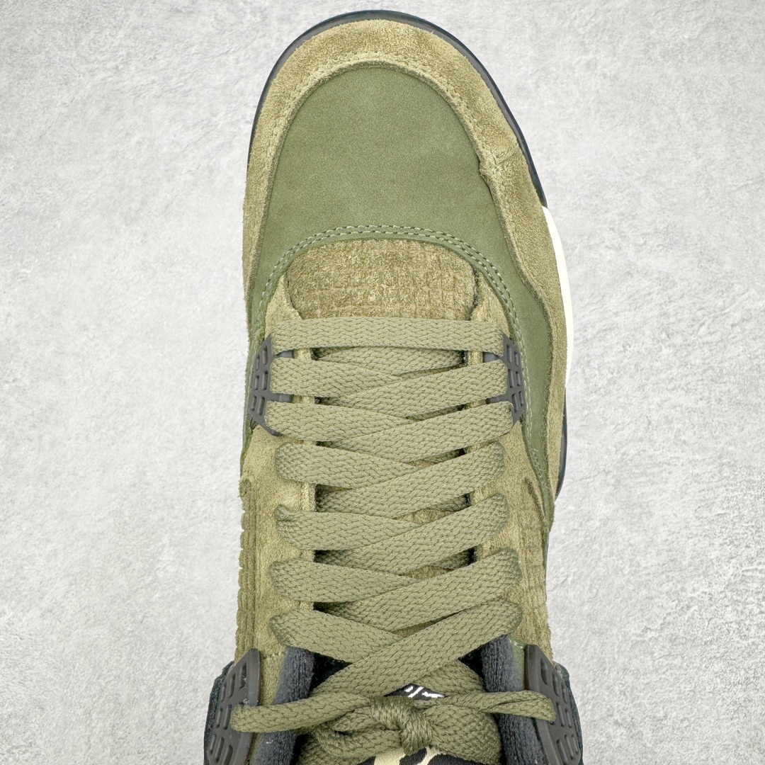 图片[4]-💰460 ＃GX Air Jordan AJ4 Retro \”Olive Canvas\” 军绿色 FB9927-200 圈内最强四代 独家外贸特供尺码含 45.5 49.5 50.5 耗时半年巨 全套原纸板楦头开发 原厂特供皮料加持 确保原汁原味 完美呈现四代版型 一比一鞋头弧度高度鞋身弧度 数据细节工艺流程均保持原鞋一致 原厂TPU网格鞋带扣 正确内里网布 菱角分明不变形无多余毛边 柔软性质感一致于原鞋 市场唯一原厂鞋扣模具 背面可见隐藏注塑口 原厂织唛标 原厂飞人电绣工艺 尾指中部跳三针 独家绑鞋带手法 印刷中底布 四线拉帮 米色美纹纸贴合固定 进口港宝加持 后跟自然饱满 全鞋荧光划线卡点 追求极致完美 每一双都是工艺品 多重QC质检 超越公司货的品控标准 实实在在的免检产品 尺码：40 40.5 41 42 42.5 43 44 44.5 45 45.5 46 47.5 48.5 49.5 50.5 编码：by5936030-运动鞋