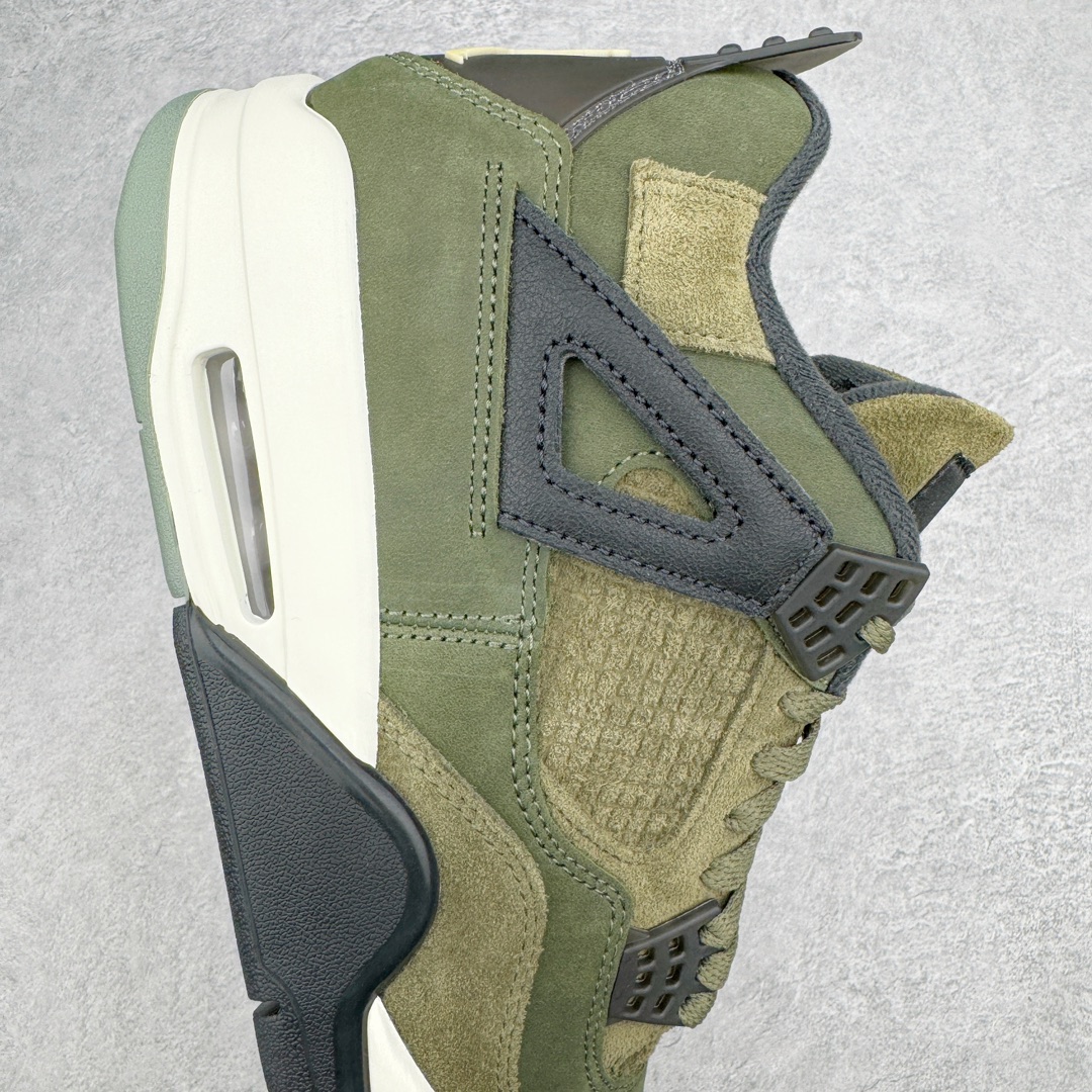 图片[6]-💰460 ＃GX Air Jordan AJ4 Retro \”Olive Canvas\” 军绿色 FB9927-200 圈内最强四代 独家外贸特供尺码含 45.5 49.5 50.5 耗时半年巨 全套原纸板楦头开发 原厂特供皮料加持 确保原汁原味 完美呈现四代版型 一比一鞋头弧度高度鞋身弧度 数据细节工艺流程均保持原鞋一致 原厂TPU网格鞋带扣 正确内里网布 菱角分明不变形无多余毛边 柔软性质感一致于原鞋 市场唯一原厂鞋扣模具 背面可见隐藏注塑口 原厂织唛标 原厂飞人电绣工艺 尾指中部跳三针 独家绑鞋带手法 印刷中底布 四线拉帮 米色美纹纸贴合固定 进口港宝加持 后跟自然饱满 全鞋荧光划线卡点 追求极致完美 每一双都是工艺品 多重QC质检 超越公司货的品控标准 实实在在的免检产品 尺码：40 40.5 41 42 42.5 43 44 44.5 45 45.5 46 47.5 48.5 49.5 50.5 编码：by5936030-运动鞋