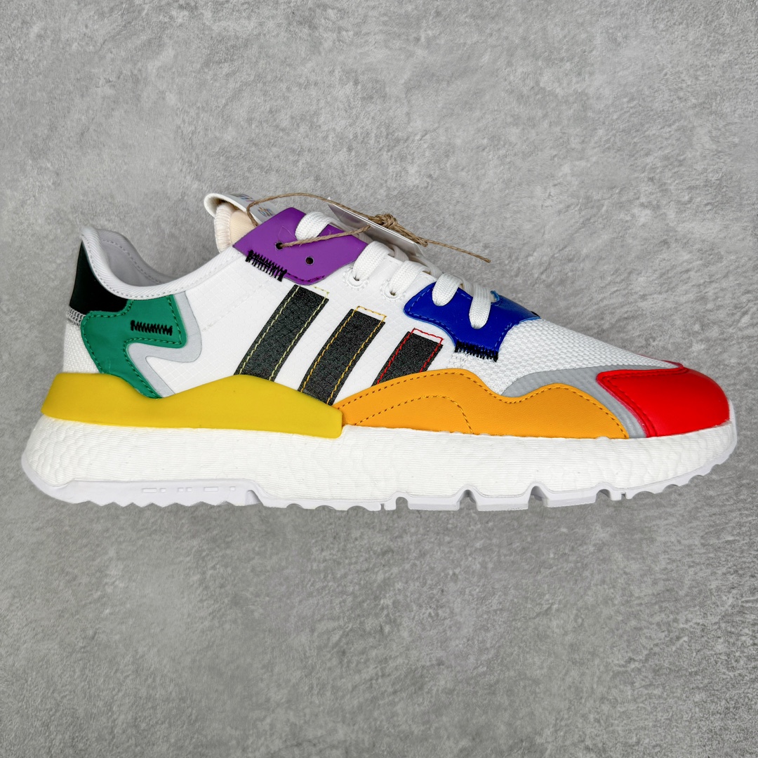 图片[3]-＃纯原福利 AD originals Nite Jogger Pride 夜行者减震耐磨低帮反光复古休闲百搭运动跑鞋 原厂材料 原厂大底 原装工艺 原鞋一致 记忆海绵 鞋眼使用原鞋一致电绣加针车工艺 后跟全部一致采用原鞋工艺 四针六线进口机 区别市面三针五线 头层皮打造 原厂流水标 3D喷漆 瞄漆 私家独模 网布搭配麂皮拼接打造鞋面 极具复古风格鞋头及鞋跟点缀3M反光设计 极为亮眼中底采用全掌Boost科技 厚度相当可观 脚感极佳 尺码：36 36⅔ 37⅓ 38 38⅔ 39⅓ 40 40⅔ 41⅓ 42 42⅔ 43⅓ 44 45-选品中心