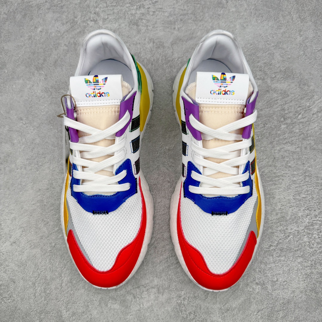 图片[2]-＃纯原福利 AD originals Nite Jogger Pride 夜行者减震耐磨低帮反光复古休闲百搭运动跑鞋 原厂材料 原厂大底 原装工艺 原鞋一致 记忆海绵 鞋眼使用原鞋一致电绣加针车工艺 后跟全部一致采用原鞋工艺 四针六线进口机 区别市面三针五线 头层皮打造 原厂流水标 3D喷漆 瞄漆 私家独模 网布搭配麂皮拼接打造鞋面 极具复古风格鞋头及鞋跟点缀3M反光设计 极为亮眼中底采用全掌Boost科技 厚度相当可观 脚感极佳 尺码：36 36⅔ 37⅓ 38 38⅔ 39⅓ 40 40⅔ 41⅓ 42 42⅔ 43⅓ 44 45-选品中心