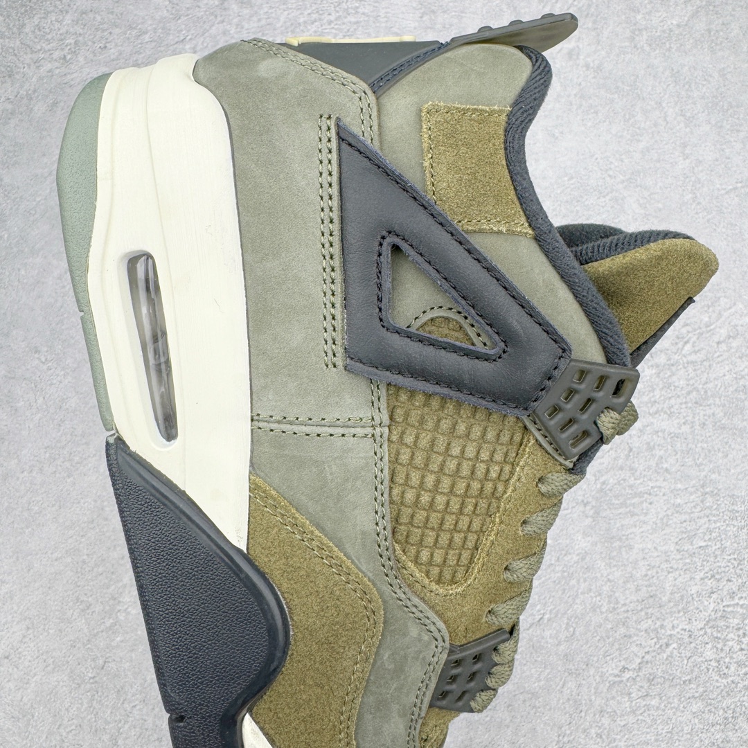 图片[6]-零售💰410 ＃PK纯原 Air Jordan AJ4 Retro \”Olive Canvas\” 军绿色 FB9927-200 耗时半年巨作 全套原纸板楦头开发 原厂特供皮料加持 确保原汁原味 完美呈现四代版型 一比一鞋头弧度高度鞋身弧度 数据细节工艺流程均保持原鞋一致 原厂TPU网格鞋带扣 正确内里网布 菱角分明不变形无多余毛边 柔软性质感一致于原鞋 原厂织唛标 原厂飞人电绣工艺 尾指中部跳三针 独家绑鞋带手法 印刷中底布 四线拉帮 米色美纹纸贴合固定 进口港宝加持 后跟自然饱满 全鞋荧光划线卡点 追求极致完美 每一双都是工艺品 多重QC质检 超越公司货的品控标准 实实在在的免检产品 尺码：36 36.5 37.5 38 38.5 39 40 40.5 41 42 42.5 43 44 44.5 45 46 47.5 编码：by4936010-运动鞋