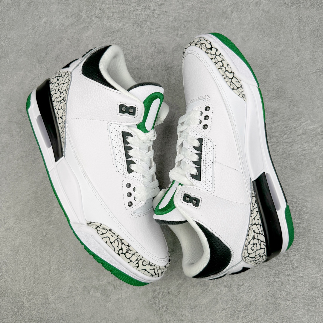 图片[3]-💰130 ＃PB版 福利特价‼Air Jordan AJ3 Retro 俄勒冈白绿鸭子 594-282233 市场中端王者 全套原纸板楦头开发 原厂大底磨具加持立体防滑纹理 原装可视Air Sole气垫 原汁原味最完美的三代版型 唯一正确鞋头趴度弧度高度鞋身腰线 此版本只针对中端市场 皮料材质有所更替 其他数据细节工艺流程均保持一致 绝不口嗨 细节品控鞋型随意秒杀市面3XX 4XX 原厂TPU后跟饰片 正确内里反口里网布 皮料菱角分明不变形无多余毛边 正确手工大底描漆拉丝 市场唯一原厂鞋扣模具 原厂织唛标 原厂飞人电绣工艺 尾指中部跳三针 独家绑鞋带手法 印刷中底布 四线拉帮 米色美纹纸贴合固定 进口港宝加持 后跟自然饱满 全鞋荧光划线卡点 追求极致完美 每一双都是工艺品 多重QC质检 超越公司货的品控标准 实实在在的免检产品 尺码：40 40.5 41 42 42.5 43 44 44.5 45 45.5 46 47.5 编码：by2936000-运动鞋