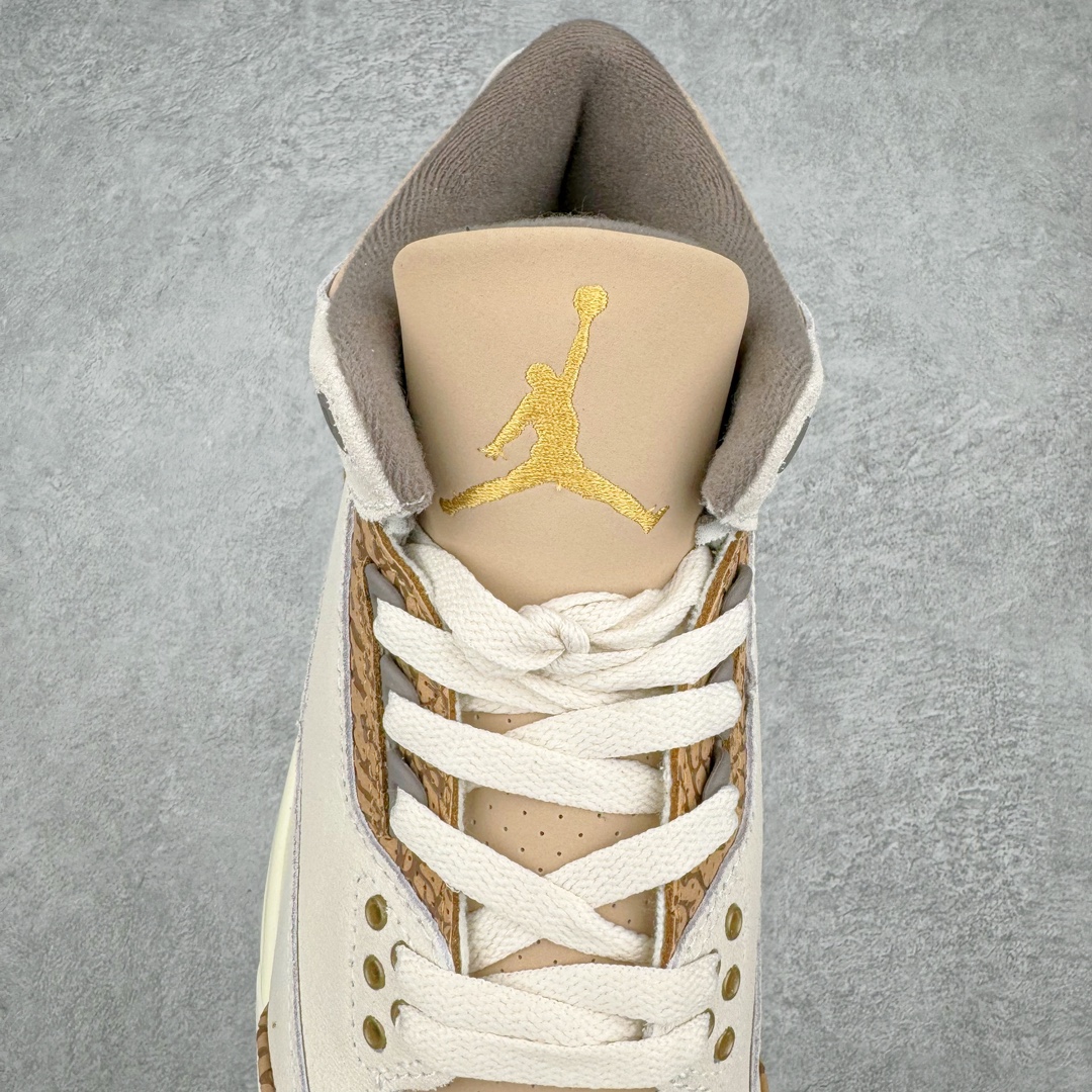 图片[5]-💰130 ＃PB版 福利特价‼Air Jordan AJ3 Retro \”Palomino\” 摩卡 CT8532-102 市场中端王者 全套原纸板楦头开发 原厂大底磨具加持立体防滑纹理 原装可视Air Sole气垫 原汁原味最完美的三代版型 唯一正确鞋头趴度弧度高度鞋身腰线 此版本只针对中端市场 皮料材质有所更替 其他数据细节工艺流程均保持一致 绝不口嗨 细节品控鞋型随意秒杀市面3XX 4XX 原厂TPU后跟饰片 正确内里反口里网布 皮料菱角分明不变形无多余毛边 正确手工大底描漆拉丝 市场唯一原厂鞋扣模具 原厂织唛标 原厂飞人电绣工艺 尾指中部跳三针 独家绑鞋带手法 印刷中底布 四线拉帮 米色美纹纸贴合固定 进口港宝加持 后跟自然饱满 全鞋荧光划线卡点 追求极致完美 每一双都是工艺品 多重QC质检 超越公司货的品控标准 实实在在的免检产品 尺码：40 40.5 41 42 42.5 43 44 44.5 45 45.5 46 47.5 编码：by2936000-运动鞋