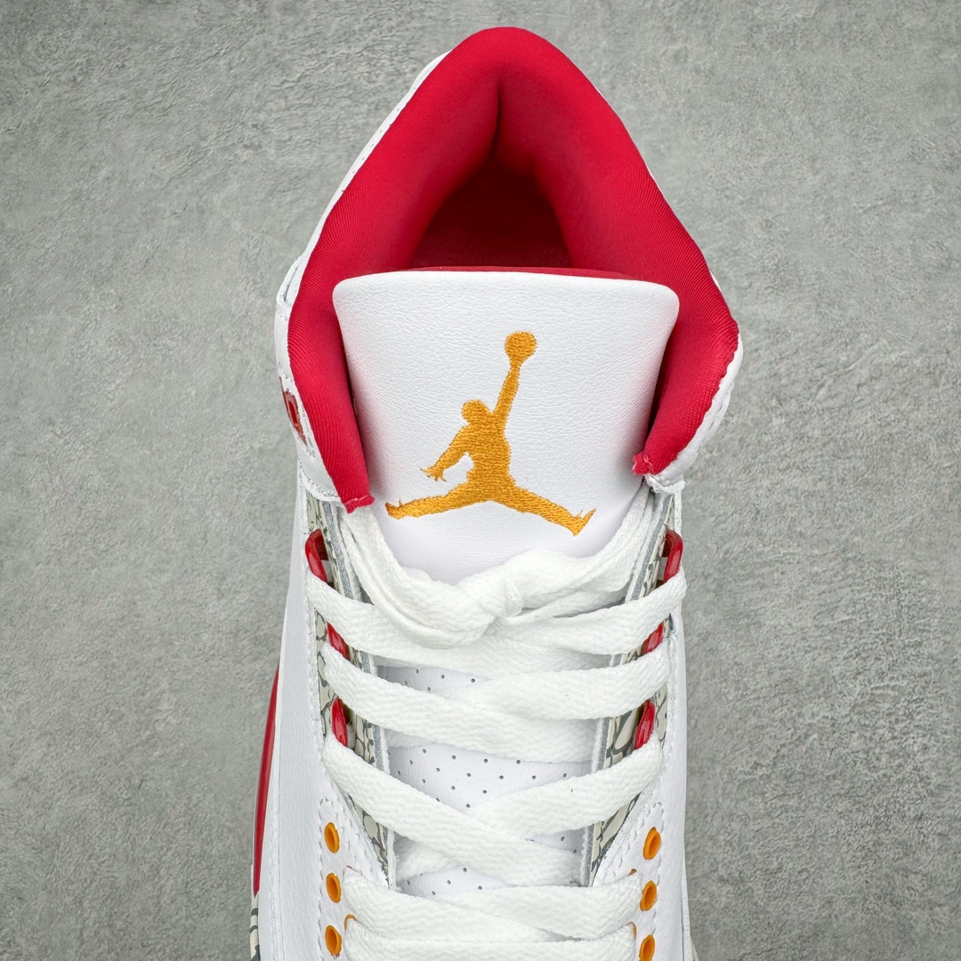 图片[5]-＃PB福利特价 Air Jordan AJ3 Retro 市场中端王者 全套原纸板楦头开发 原厂大底磨具加持立体防滑纹理 原装可视Air Sole气垫 原汁原味最完美的三代版型 唯一正确鞋头趴度弧度高度鞋身腰线 此版本只针对中端市场 皮料材质有所更替 其他数据细节工艺流程均保持一致 绝不口嗨 细节品控鞋型随意秒杀市面3XX 4XX 原厂TPU后跟饰片 正确内里反口里网布 皮料菱角分明不变形无多余毛边 正确手工大底描漆拉丝 市场唯一原厂鞋扣模具 原厂织唛标 原厂飞人电绣工艺 尾指中部跳三针 独家绑鞋带手法 印刷中底布 四线拉帮 米色美纹纸贴合固定 进口港宝加持 后跟自然饱满 全鞋荧光划线卡点 追求极致完美 每一双都是工艺品 多重QC质检 超越公司货的品控标准 实实在在的免检产品 尺码：40 40.5 41 42 42.5 43 44 44.5 45 45.5 46 47.5-选品中心