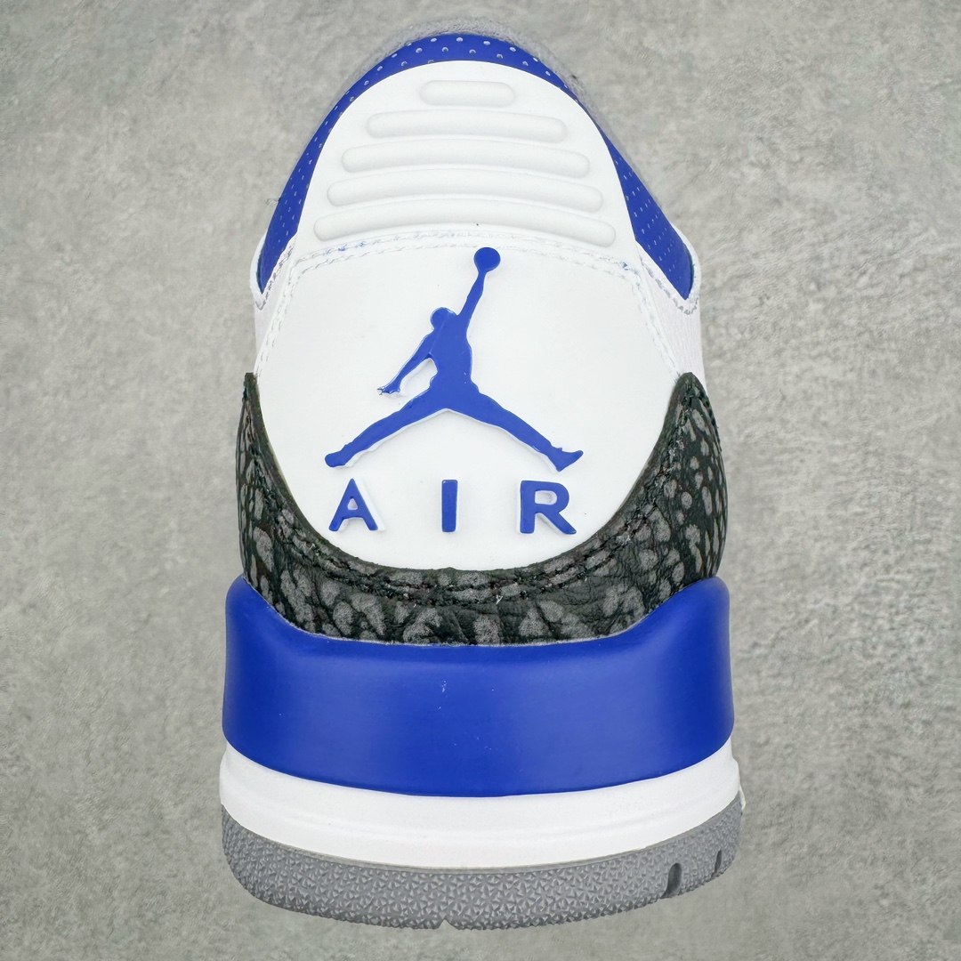 图片[8]-💰130 ＃PB版 福利特价‼Air Jordan AJ3 Retro 小闪电白蓝 CT8532-145 市场中端王者 全套原纸板楦头开发 原厂大底磨具加持立体防滑纹理 原装可视Air Sole气垫 原汁原味最完美的三代版型 唯一正确鞋头趴度弧度高度鞋身腰线 此版本只针对中端市场 皮料材质有所更替 其他数据细节工艺流程均保持一致 绝不口嗨 细节品控鞋型随意秒杀市面3XX 4XX 原厂TPU后跟饰片 正确内里反口里网布 皮料菱角分明不变形无多余毛边 正确手工大底描漆拉丝 市场唯一原厂鞋扣模具 原厂织唛标 原厂飞人电绣工艺 尾指中部跳三针 独家绑鞋带手法 印刷中底布 四线拉帮 米色美纹纸贴合固定 进口港宝加持 后跟自然饱满 全鞋荧光划线卡点 追求极致完美 每一双都是工艺品 多重QC质检 超越公司货的品控标准 实实在在的免检产品 尺码：40 40.5 41 42 42.5 43 44 44.5 45 45.5 46 47.5 编码：by2936000-运动鞋