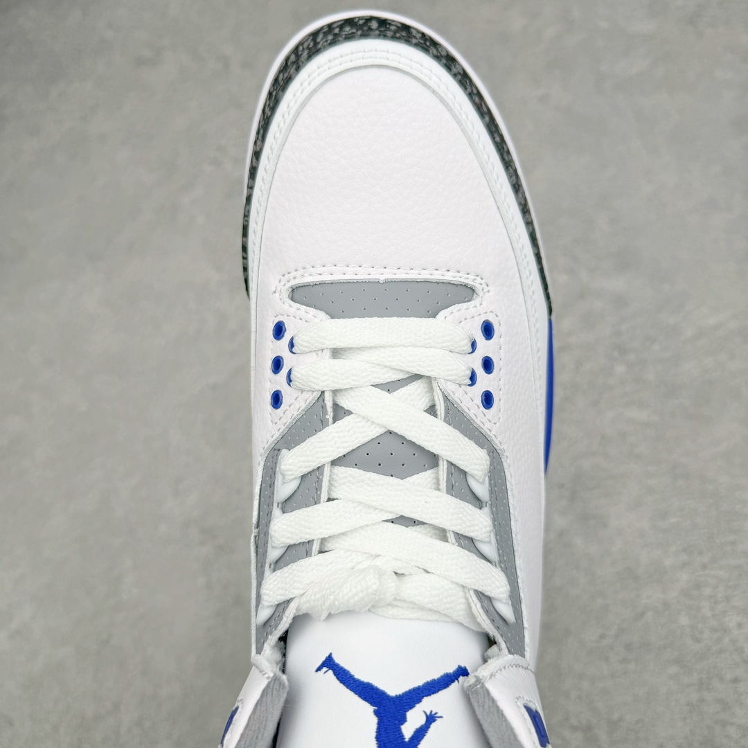 图片[4]-💰130 ＃PB版 福利特价‼Air Jordan AJ3 Retro 小闪电白蓝 CT8532-145 市场中端王者 全套原纸板楦头开发 原厂大底磨具加持立体防滑纹理 原装可视Air Sole气垫 原汁原味最完美的三代版型 唯一正确鞋头趴度弧度高度鞋身腰线 此版本只针对中端市场 皮料材质有所更替 其他数据细节工艺流程均保持一致 绝不口嗨 细节品控鞋型随意秒杀市面3XX 4XX 原厂TPU后跟饰片 正确内里反口里网布 皮料菱角分明不变形无多余毛边 正确手工大底描漆拉丝 市场唯一原厂鞋扣模具 原厂织唛标 原厂飞人电绣工艺 尾指中部跳三针 独家绑鞋带手法 印刷中底布 四线拉帮 米色美纹纸贴合固定 进口港宝加持 后跟自然饱满 全鞋荧光划线卡点 追求极致完美 每一双都是工艺品 多重QC质检 超越公司货的品控标准 实实在在的免检产品 尺码：40 40.5 41 42 42.5 43 44 44.5 45 45.5 46 47.5 编码：by2936000-运动鞋