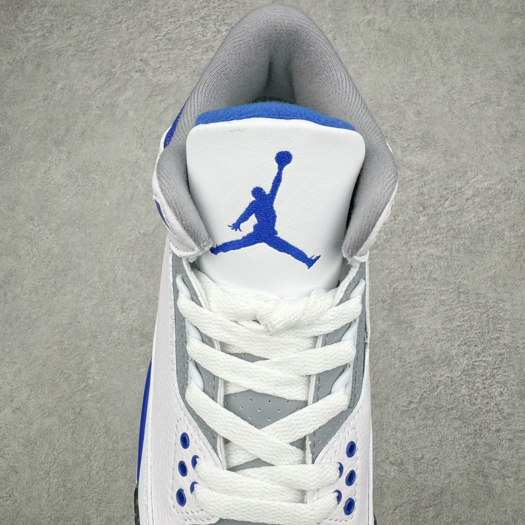 图片[5]-💰130 ＃PB版 福利特价‼Air Jordan AJ3 Retro 小闪电白蓝 CT8532-145 市场中端王者 全套原纸板楦头开发 原厂大底磨具加持立体防滑纹理 原装可视Air Sole气垫 原汁原味最完美的三代版型 唯一正确鞋头趴度弧度高度鞋身腰线 此版本只针对中端市场 皮料材质有所更替 其他数据细节工艺流程均保持一致 绝不口嗨 细节品控鞋型随意秒杀市面3XX 4XX 原厂TPU后跟饰片 正确内里反口里网布 皮料菱角分明不变形无多余毛边 正确手工大底描漆拉丝 市场唯一原厂鞋扣模具 原厂织唛标 原厂飞人电绣工艺 尾指中部跳三针 独家绑鞋带手法 印刷中底布 四线拉帮 米色美纹纸贴合固定 进口港宝加持 后跟自然饱满 全鞋荧光划线卡点 追求极致完美 每一双都是工艺品 多重QC质检 超越公司货的品控标准 实实在在的免检产品 尺码：40 40.5 41 42 42.5 43 44 44.5 45 45.5 46 47.5 编码：by2936000-运动鞋