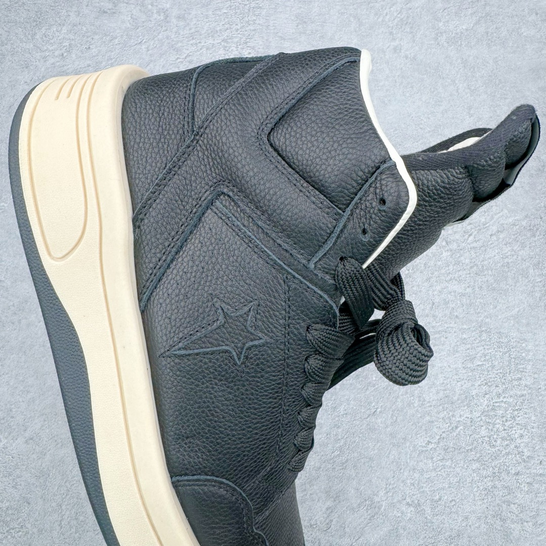 图片[6]-＃DG纯原 Rick Owens DRKSHDW x Converse TURBODRK Weapon RO瑞克欧文斯匡威联名摩登厚底运动板鞋 黑色 以 80 年代的经典篮球鞋 Weapon 为灵感 带来新诠释 超厚鞋底 高帮鞋身以及夸张的鞋舌设计都充满 Rick Owens 式的美学 原厂楦头纸板裁片完全1：1对位复模 这样最后合模拼接的时候鞋型才能以最完美的形态展现 区别于市面上所有看图做货版本 导致整个鞋型完全不对味 臃肿肥胖 根本没有展现出原版的味道 原版的灵魂就在五角星的位置 不同码数上的比例是有区别的 原版整体是修长的 皮料根据原厂色号经过了历时 3个月无数次修改 终于调整到和原版最为接近的同色摔纹荔枝皮 因为毕竟官方多次补货 官方的皮料颜色或多或少都会有稍微的色差 属于正常现象 我们买回来的几双正品样板也会有区别 鞋底模具重新开模 独立私模三色tpu橡胶组合大底 1个码数一套模具 这样做的好处的码数比较合脚 区别市场上共码普通版本 单色同色橡胶大底 尺码：35 36 37 38 38.5 39 40 40.5 41 42 42.5 43 44 44.5 45 46-选品中心