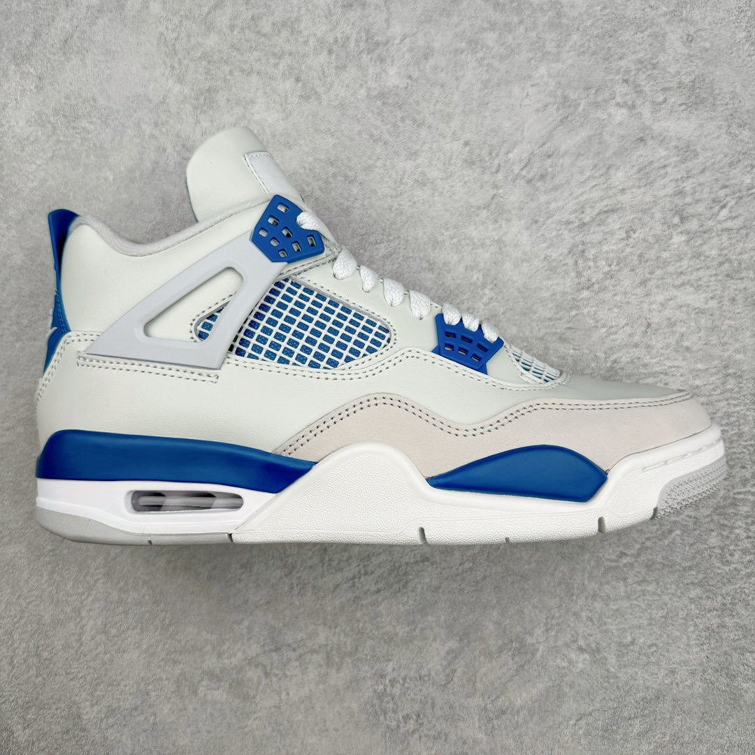 💰400 ＃纯原 Air Jordan AJ4 Retro \”Military Blue\” 白蓝2024 FV5029-141 全套原纸板楦头开发 原厂特供皮料加持 确保原汁原味 完美呈现四代版型 一比一鞋头弧度高度鞋身弧度 数据细节工艺流程均保持原鞋一致 原厂TPU网格鞋带扣 正确内里网布 菱角分明不变形无多余毛边 柔软性质感一致于原鞋 市场唯一原厂鞋扣模具 背面可见隐藏注塑口 原厂织唛标 原厂飞人电绣工艺 尾指中部跳三针 独家绑鞋带手法 印刷中底布 四线拉帮 米色美纹纸贴合固定 进口港宝加持 后跟自然饱满 全鞋荧光划线卡点 追求极致完美 每一双都是工艺品 多重QC质检 超越公司货的品控标准 实实在在的免检产品 尺码：40 40.5 41 42 42.5 43 44 44.5 45 46 47.5 48.5 编码：by4936070-运动鞋