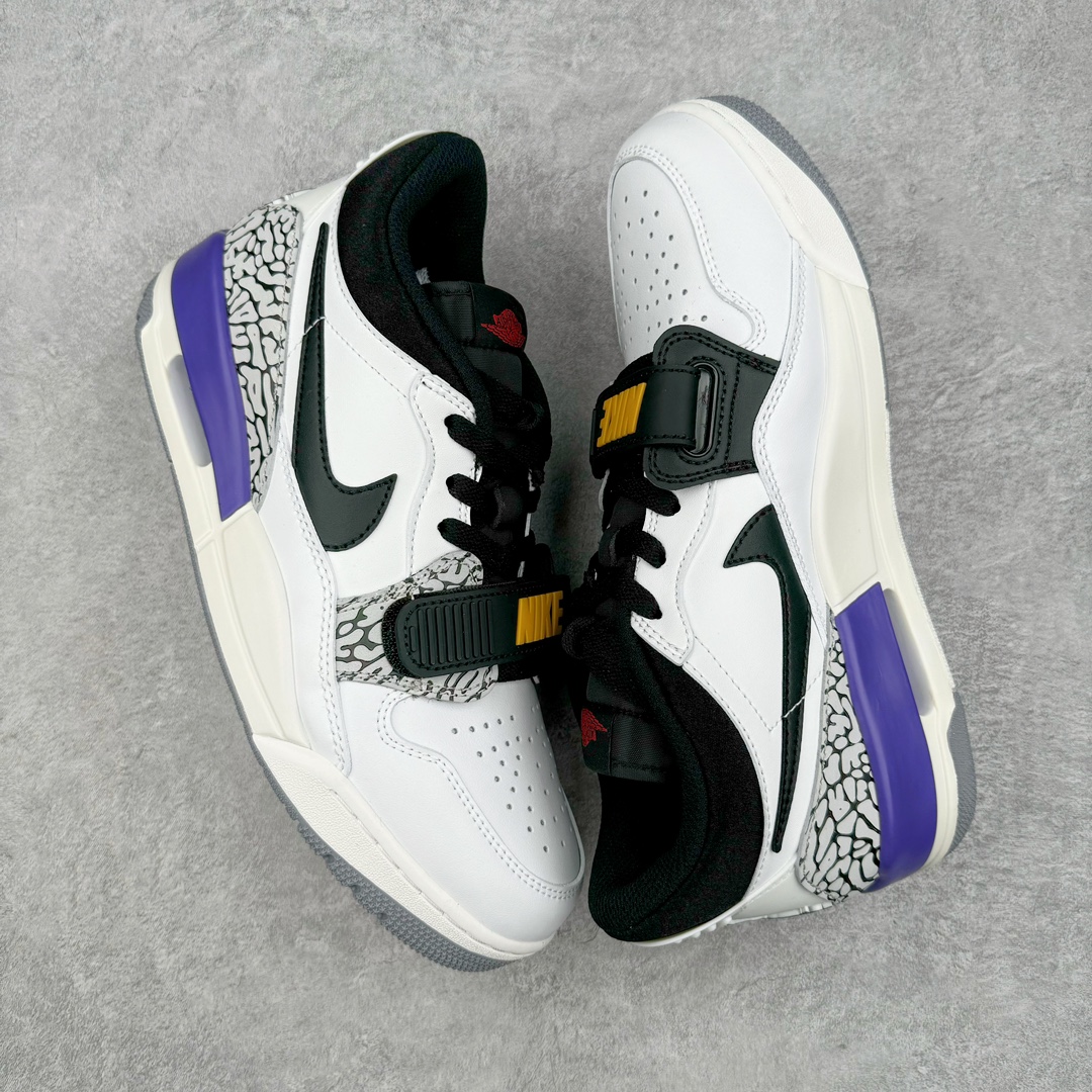 图片[3]-💰190 ＃PB Air Jordan Legacy AJ312 Low 低帮复古篮球鞋 白紫黄 CD7069-006 市场最强独一档产物 全套原纸板楦头开发 原厂大底磨具加持立体防滑纹理 原档数据后跟TPU子母扣魔术贴 原装可视Air Sole气垫 原汁原味最完美的312代版型 唯一正确鞋头趴度弧度高度鞋身腰线 进口港宝加持 后跟自然饱满 全鞋荧光划线卡点 追求极致完美 每一双都是工艺品 多重QC质检 超越公司货的品控标准 实实在在的免检产品 鞋身采用了皮革材质打造 横跨鞋面的魔术贴十分吸睛 侧面的Swoosh Logo的一部分被鞋面遮挡了一部分 颇具玩味 魔术贴上标有NK标识 而鞋舌上是Jordan的经典红色飞翼Logo 后跟和鞋底均采用了AJ3的设计 后跟上同样也使用了经典的爆裂纹图案 SIZE：36 36.5 37.5 38 38.5 39 40 40.5 41 42 42.5 43 44 44.5 45 46 47.5 编码：by2936060-运动鞋