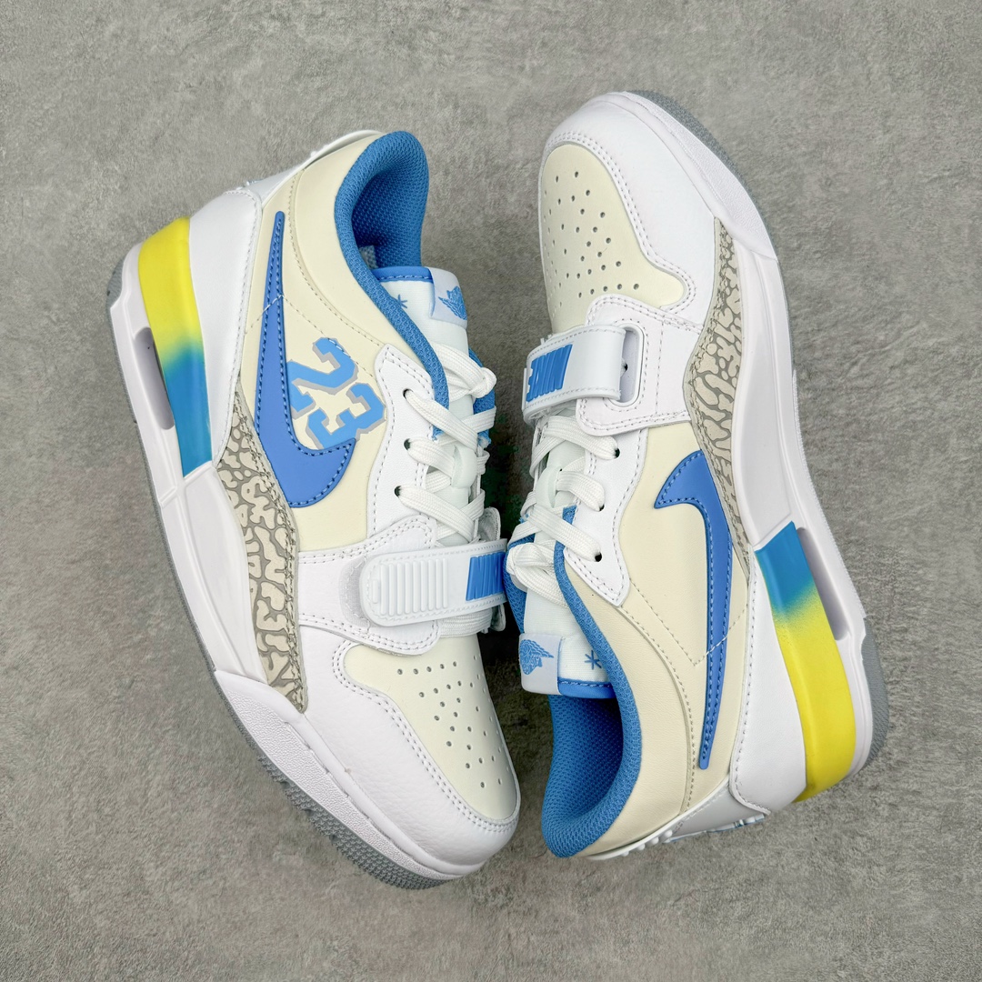 图片[3]-💰190 ＃PB Air Jordan Legacy AJ312 Low 低帮复古篮球鞋 白蓝 FJ7223-141 市场最强独一档产物 全套原纸板楦头开发 原厂大底磨具加持立体防滑纹理 原档数据后跟TPU子母扣魔术贴 原装可视Air Sole气垫 原汁原味最完美的312代版型 唯一正确鞋头趴度弧度高度鞋身腰线 进口港宝加持 后跟自然饱满 全鞋荧光划线卡点 追求极致完美 每一双都是工艺品 多重QC质检 超越公司货的品控标准 实实在在的免检产品 鞋身采用了皮革材质打造 横跨鞋面的魔术贴十分吸睛 侧面的Swoosh Logo的一部分被鞋面遮挡了一部分 颇具玩味 魔术贴上标有NK标识 而鞋舌上是Jordan的经典红色飞翼Logo 后跟和鞋底均采用了AJ3的设计 后跟上同样也使用了经典的爆裂纹图案 SIZE：36 36.5 37.5 38 38.5 39 40 40.5 41 42 42.5 43 44 44.5 45 46 47.5 编码：by2936060-运动鞋