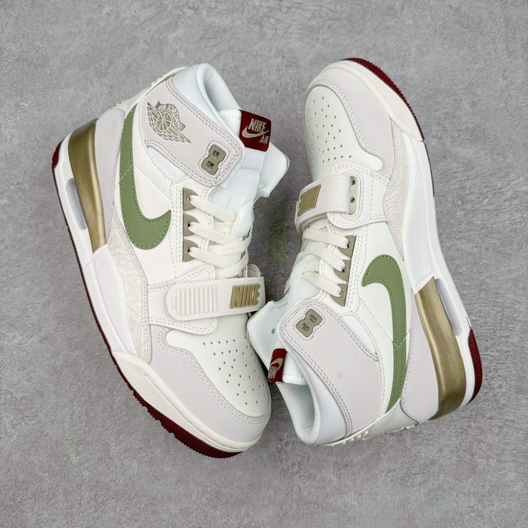 图片[3]-💰220 ＃KZ神版 Air Jordan Legacy AJ312 High 高帮复古篮球鞋 CNY龙年限定 帆白绿 HF0745-131 市场最强独一档产物 全套原纸板楦头开发 原厂大底磨具加持立体防滑纹理 原档数据后跟TPU子母扣魔术贴 原装可视Air Sole气垫 原汁原味最完美的312代版型 唯一正确鞋头趴度弧度高度鞋身腰线 进口港宝加持 后跟自然饱满 全鞋荧光划线卡点 追求极致完美 每一双都是工艺品 多重QC质检 超越公司货的品控标准 实实在在的免检产品 鞋身采用了皮革材质打造 横跨鞋面的魔术贴十分吸睛 侧面的Swoosh Logo的一部分被鞋面遮挡了一部分 颇具玩味 魔术贴上标有NK标识 而鞋舌上是Jordan的经典红色飞翼Logo 后跟和鞋底均采用了AJ3的设计 后跟上同样也使用了经典的爆裂纹图案 SIZE：40 40.5 41 42 42.5 43 44 44.5 45 46 47.5 编码：by2936090-运动鞋