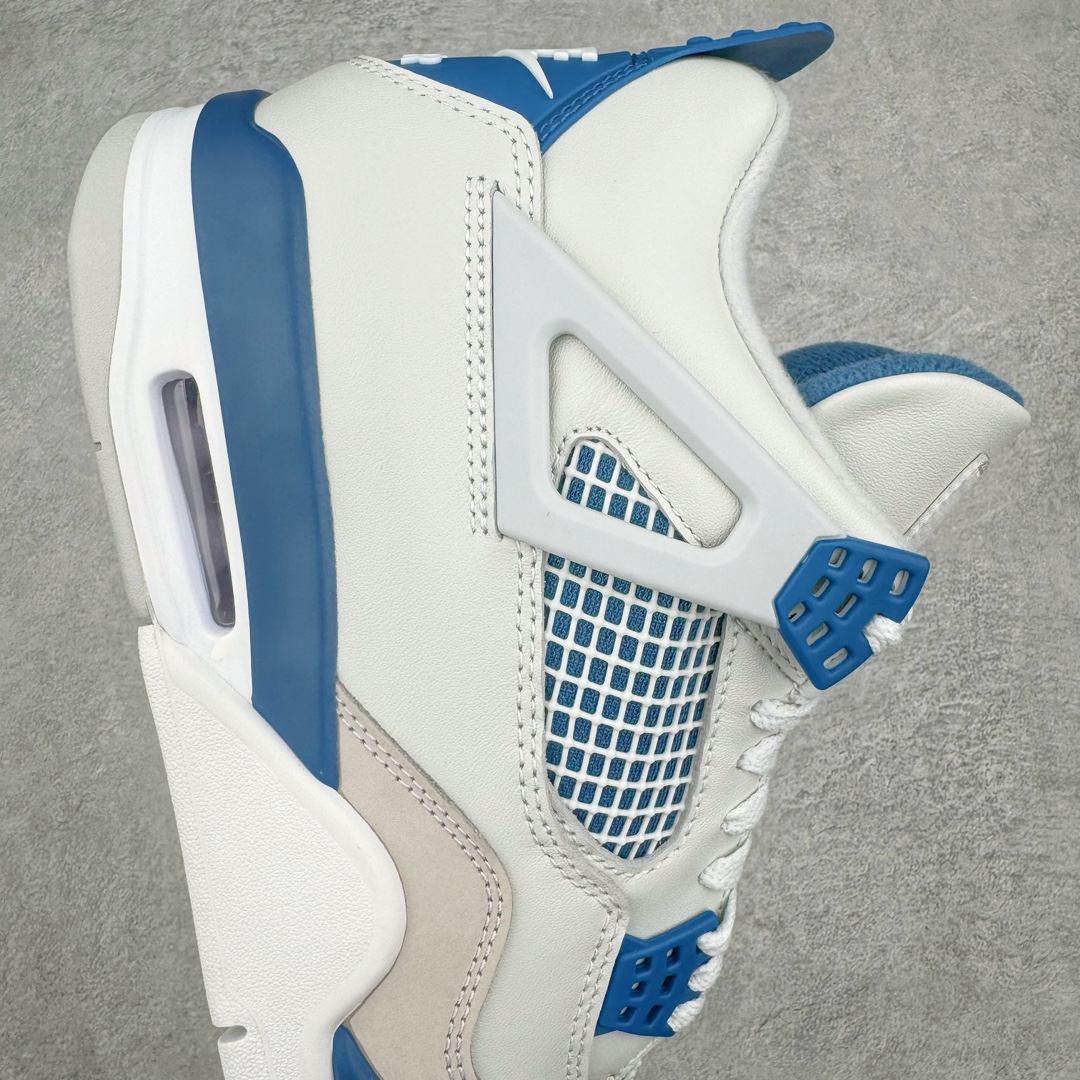 图片[6]-零售💰410 ＃PK纯原 Air Jordan AJ4 Retro \”Military Blue\” 白蓝2024 FV5029-141 全套原纸板楦头开发 原厂特供皮料加持 确保原汁原味 完美呈现四代版型 一比一鞋头弧度高度鞋身弧度 数据细节工艺流程均保持原鞋一致 原厂TPU网格鞋带扣 正确内里网布 菱角分明不变形无多余毛边 柔软性质感一致于原鞋 原厂织唛标 原厂飞人电绣工艺 尾指中部跳三针 独家绑鞋带手法 印刷中底布 四线拉帮 米色美纹纸贴合固定 进口港宝加持 后跟自然饱满 全鞋荧光划线卡点 追求极致完美 每一双都是工艺品 多重QC质检 超越公司货的品控标准 实实在在的免检产品 尺码：40 40.5 41 42 42.5 43 44 44.5 45 46 47.5 编码：by4936010-运动鞋