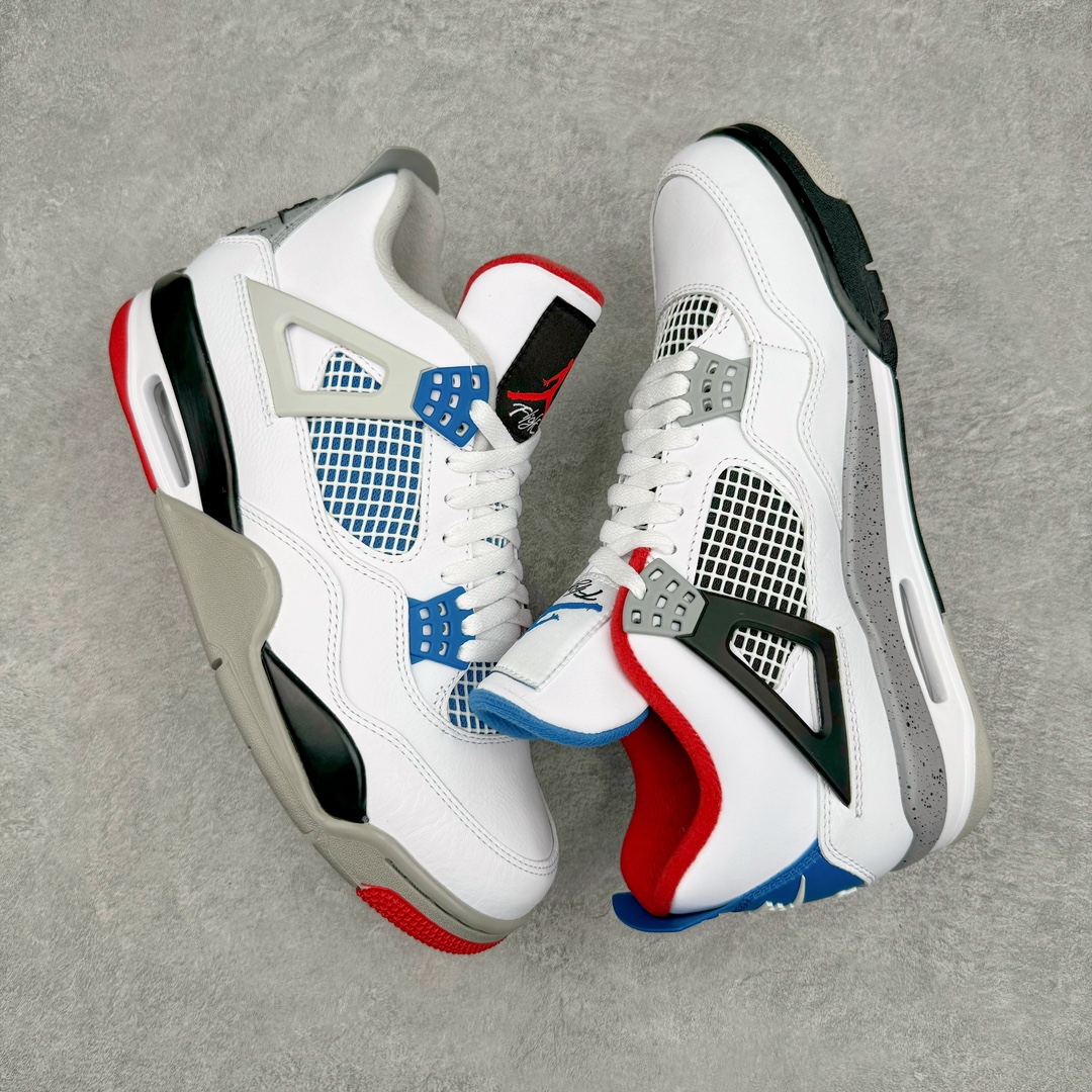 图片[3]-零售💰540 ＃Ljr Air Jordan AJ4 Retro 红蓝鸳鸯 CI1184-146 圈内高端零售标杆 独家外贸特供 耗时半年巨作 全套原纸板楦头开发 原厂特供皮料加持 确保原汁原味 完美呈现四代版型 一比一鞋头弧度高度鞋身弧度 数据细节工艺流程均保持原鞋一致 原厂TPU网格鞋带扣 正确内里网布 菱角分明不变形无多余毛边 柔软性质感一致于原鞋 市场唯一原厂鞋扣模具 背面可见隐藏注塑口 原厂织唛标 原厂飞人电绣工艺 尾指中部跳三针 独家绑鞋带手法 印刷中底布 四线拉帮 米色美纹纸贴合固定 进口港宝加持 后跟自然饱满 全鞋荧光划线卡点 追求极致完美 每一双都是工艺品 多重QC质检 超越公司货的品控标准 实实在在的免检产品 尺码：40.5 41 42 42.5 43 44 44.5 45 45.5 46 47.5 48.5 编码：by5936040-运动鞋