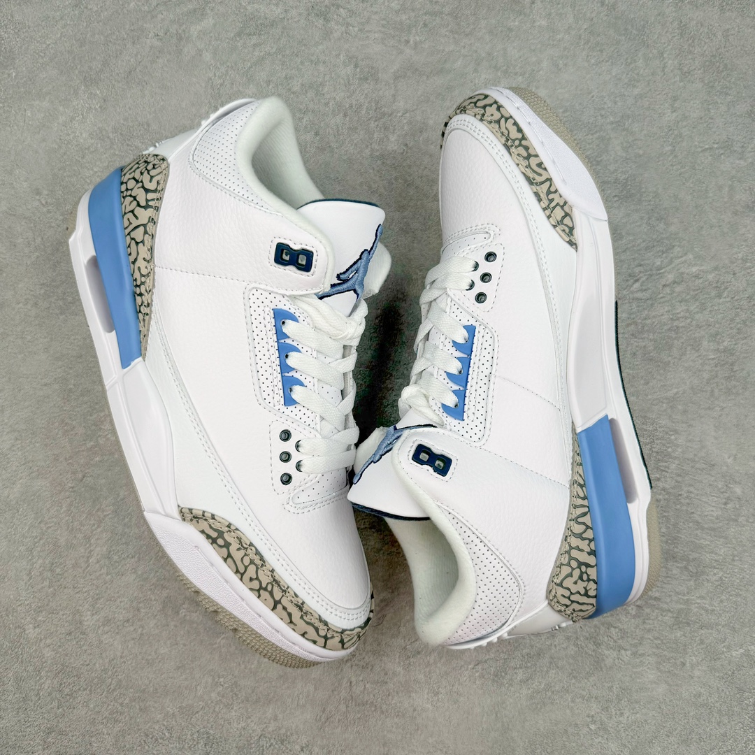 图片[3]-💰240 ＃PB版 Air Jordan AJ3 Retro 北卡蓝 CT8532-104 市场中端王者 全套原纸板楦头开发 原厂大底磨具加持立体防滑纹理 原装可视Air Sole气垫 原汁原味最完美的三代版型 唯一正确鞋头趴度弧度高度鞋身腰线 此版本只针对中端市场 皮料材质有所更替 其他数据细节工艺流程均保持一致 绝不口嗨 细节品控鞋型随意秒杀市面3XX 4XX 原厂TPU后跟饰片 正确内里反口里网布 皮料菱角分明不变形无多余毛边 正确手工大底描漆拉丝 市场唯一原厂鞋扣模具 原厂织唛标 原厂飞人电绣工艺 尾指中部跳三针 独家绑鞋带手法 印刷中底布 四线拉帮 米色美纹纸贴合固定 进口港宝加持 后跟自然饱满 全鞋荧光划线卡点 追求极致完美 每一双都是工艺品 多重QC质检 超越公司货的品控标准 实实在在的免检产品 尺码：40 40.5 41 42 42.5 43 44 44.5 45 45.5 46 47.5 编码：by3936010-运动鞋