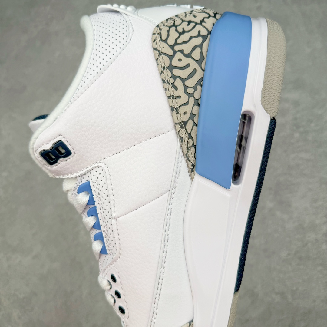 图片[7]-💰240 ＃PB版 Air Jordan AJ3 Retro 北卡蓝 CT8532-104 市场中端王者 全套原纸板楦头开发 原厂大底磨具加持立体防滑纹理 原装可视Air Sole气垫 原汁原味最完美的三代版型 唯一正确鞋头趴度弧度高度鞋身腰线 此版本只针对中端市场 皮料材质有所更替 其他数据细节工艺流程均保持一致 绝不口嗨 细节品控鞋型随意秒杀市面3XX 4XX 原厂TPU后跟饰片 正确内里反口里网布 皮料菱角分明不变形无多余毛边 正确手工大底描漆拉丝 市场唯一原厂鞋扣模具 原厂织唛标 原厂飞人电绣工艺 尾指中部跳三针 独家绑鞋带手法 印刷中底布 四线拉帮 米色美纹纸贴合固定 进口港宝加持 后跟自然饱满 全鞋荧光划线卡点 追求极致完美 每一双都是工艺品 多重QC质检 超越公司货的品控标准 实实在在的免检产品 尺码：40 40.5 41 42 42.5 43 44 44.5 45 45.5 46 47.5 编码：by3936010-运动鞋