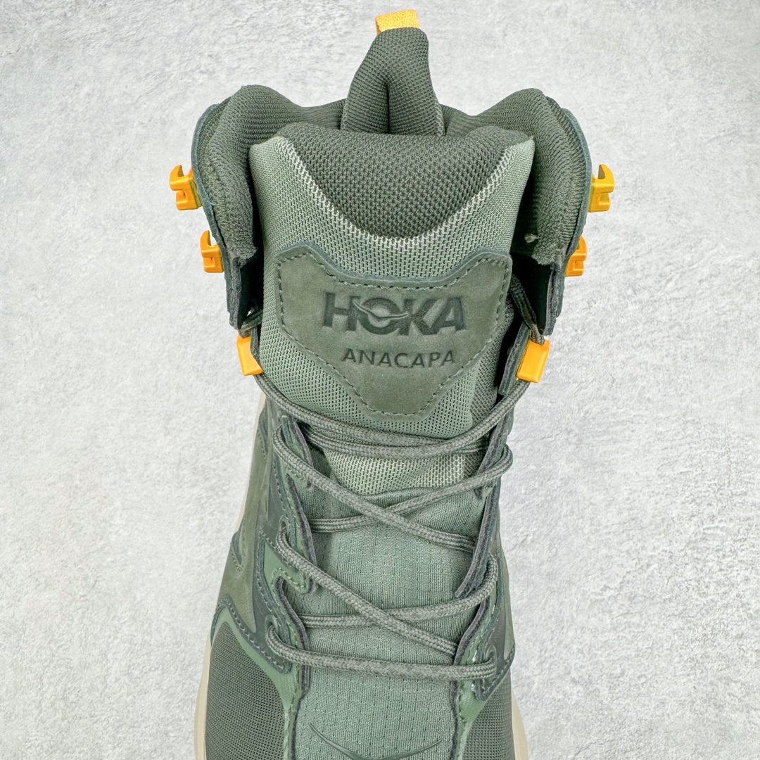 图片[5]-💰420 ＃X版纯原 Hoka M ANACAPA Mid GTX 中帮厚底锯齿坦克户外运动鞋 Vibram辽宁代工原装外底提供强大的防滑性能 5MM多向凸耳提供多种地形下的强劲抓地力 鞋面加入防水功能 汗气却可经由GORE-TEX薄膜上的微孔排出 皮革鞋面搭配耐磨 橡胶鞋头使鞋面具有良好的透气性 支撑性及保护性 上层缓冲EVA可为足底带来柔软舒适的缓冲感 底层橡胶化泡棉提供持久的缓震和支撑 尺码：36 36.5 37 38 38.5 39 40 40.5 41 42 42.5 43 44 44.5 45 46 编码：Xby4936090-运动鞋