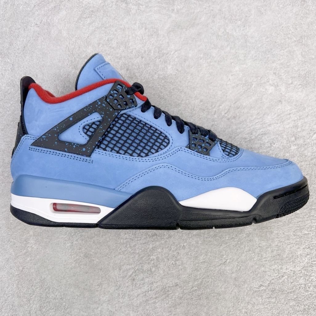 💰460 ＃GX Travis Scott x Air Jordan AJ4 TS联名冰蓝 308497-406 圈内最强四代 独家外贸特供尺码含 45.5 49.5 50.5 耗时半年巨作 全套原纸板楦头开发 原厂特供皮料加持 确保原汁原味 完美呈现四代版型 一比一鞋头弧度高度鞋身弧度 数据细节工艺流程均保持原鞋一致 原厂TPU网格鞋带扣 正确内里网布 菱角分明不变形无多余毛边 柔软性质感一致于原鞋 市场唯一原厂鞋扣模具 背面可见隐藏注塑口 原厂织唛标 原厂飞人电绣工艺 尾指中部跳三针 独家绑鞋带手法 印刷中底布 四线拉帮 米色美纹纸贴合固定 进口港宝加持 后跟自然饱满 全鞋荧光划线卡点 追求极致完美 每一双都是工艺品 多重QC质检 超越公司货的品控标准 实实在在的免检产品 尺码：40 40.5 41 42 42.5 43 44 44.5 45 45.5 46 47.5 48.5 49.5 50.5 编码：by5936030-运动鞋