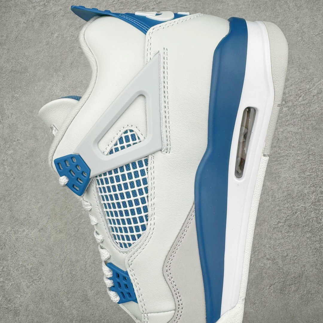 图片[7]-💰460 ＃GX Air Jordan AJ4 Retro \”Military Blue\” 白蓝2024 FV5029-141 圈内最强四代 独家外贸特供尺码含 45.5 49.5 50.5 耗时半年巨作 全套原纸板楦头开发 原厂特供皮料加持 确保原汁原味 完美呈现四代版型 一比一鞋头弧度高度鞋身弧度 数据细节工艺流程均保持原鞋一致 原厂TPU网格鞋带扣 正确内里网布 菱角分明不变形无多余毛边 柔软性质感一致于原鞋 市场唯一原厂鞋扣模具 背面可见隐藏注塑口 原厂织唛标 原厂飞人电绣工艺 尾指中部跳三针 独家绑鞋带手法 印刷中底布 四线拉帮 米色美纹纸贴合固定 进口港宝加持 后跟自然饱满 全鞋荧光划线卡点 追求极致完美 每一双都是工艺品 多重QC质检 超越公司货的品控标准 实实在在的免检产品 尺码：40 40.5 41 42 42.5 43 44 44.5 45 45.5 46 47.5 48.5 49.5 50.5 编码：by5936030-运动鞋