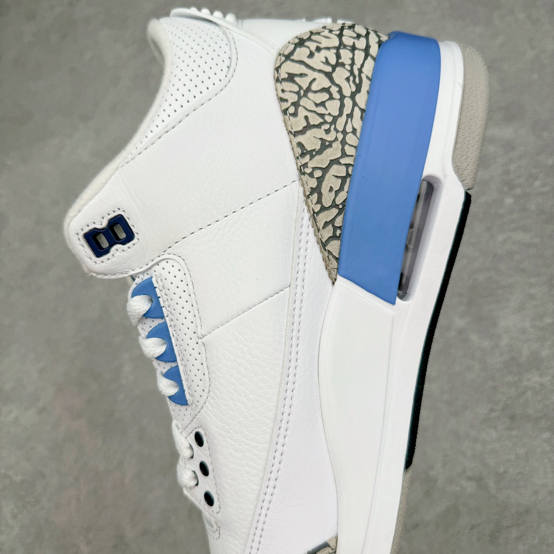 图片[7]-💰390 ＃Lw纯原 Air Jordan AJ3 Retro 北卡蓝 CT8532-104 圈内最强三代系列 匠心打造 开发时长超过半年 目前可过各类鉴定或无法鉴定 裸鞋随便操作 全套原纸板楦头开发 原厂大底磨具加持立体防滑纹理 原装可视Air Sole气垫 原汁原味最完美的三代版型 唯一正确鞋头趴度弧度高度鞋身腰线 原厂TPU彩虹扎染后跟饰片 正确内里反口里网布 皮料菱角分明不变形无多余毛边 广东原厂zp同批次手工大底描漆拉丝 市场唯一原厂鞋扣模具 原厂织唛标 原厂飞人电绣工艺 尾指中部跳三针 独家绑鞋带手法 印刷中底布 四线拉帮 米色美纹纸贴合固定 进口港宝加持 后跟自然饱满 全鞋荧光划线卡点 追求极致完美 每一双都是工艺品 多重QC质检 超越公司货的品控标准 实实在在的免检产品 SIZE：36 36.5 37.5 38 38.5 39 40 40.5 41 42 42.5 43 44 44.5 45 45.5 46 47.5 48.5 编码：by4936060-运动鞋