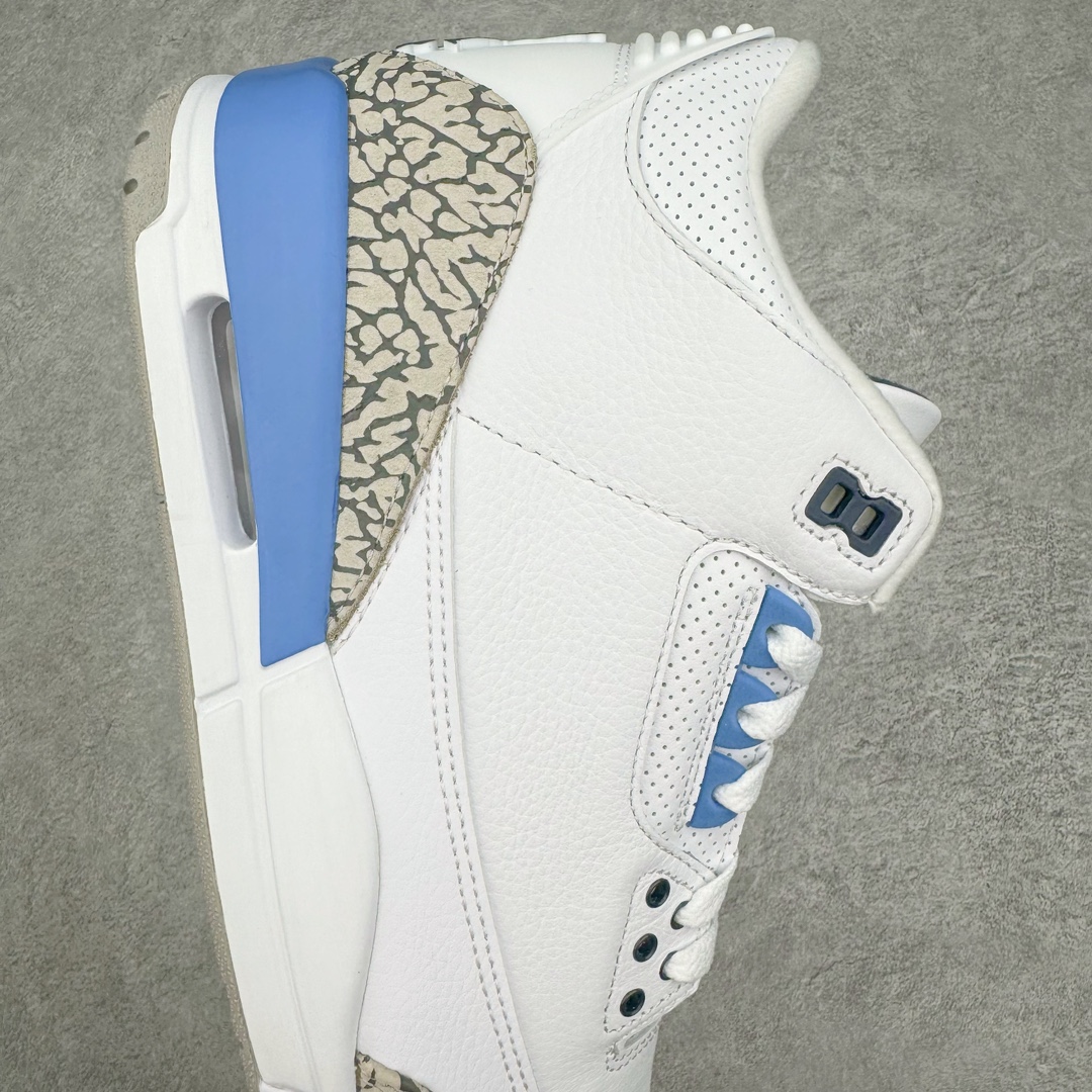 图片[6]-💰390 ＃Lw纯原 Air Jordan AJ3 Retro 北卡蓝 CT8532-104 圈内最强三代系列 匠心打造 开发时长超过半年 目前可过各类鉴定或无法鉴定 裸鞋随便操作 全套原纸板楦头开发 原厂大底磨具加持立体防滑纹理 原装可视Air Sole气垫 原汁原味最完美的三代版型 唯一正确鞋头趴度弧度高度鞋身腰线 原厂TPU彩虹扎染后跟饰片 正确内里反口里网布 皮料菱角分明不变形无多余毛边 广东原厂zp同批次手工大底描漆拉丝 市场唯一原厂鞋扣模具 原厂织唛标 原厂飞人电绣工艺 尾指中部跳三针 独家绑鞋带手法 印刷中底布 四线拉帮 米色美纹纸贴合固定 进口港宝加持 后跟自然饱满 全鞋荧光划线卡点 追求极致完美 每一双都是工艺品 多重QC质检 超越公司货的品控标准 实实在在的免检产品 SIZE：36 36.5 37.5 38 38.5 39 40 40.5 41 42 42.5 43 44 44.5 45 45.5 46 47.5 48.5 编码：by4936060-运动鞋