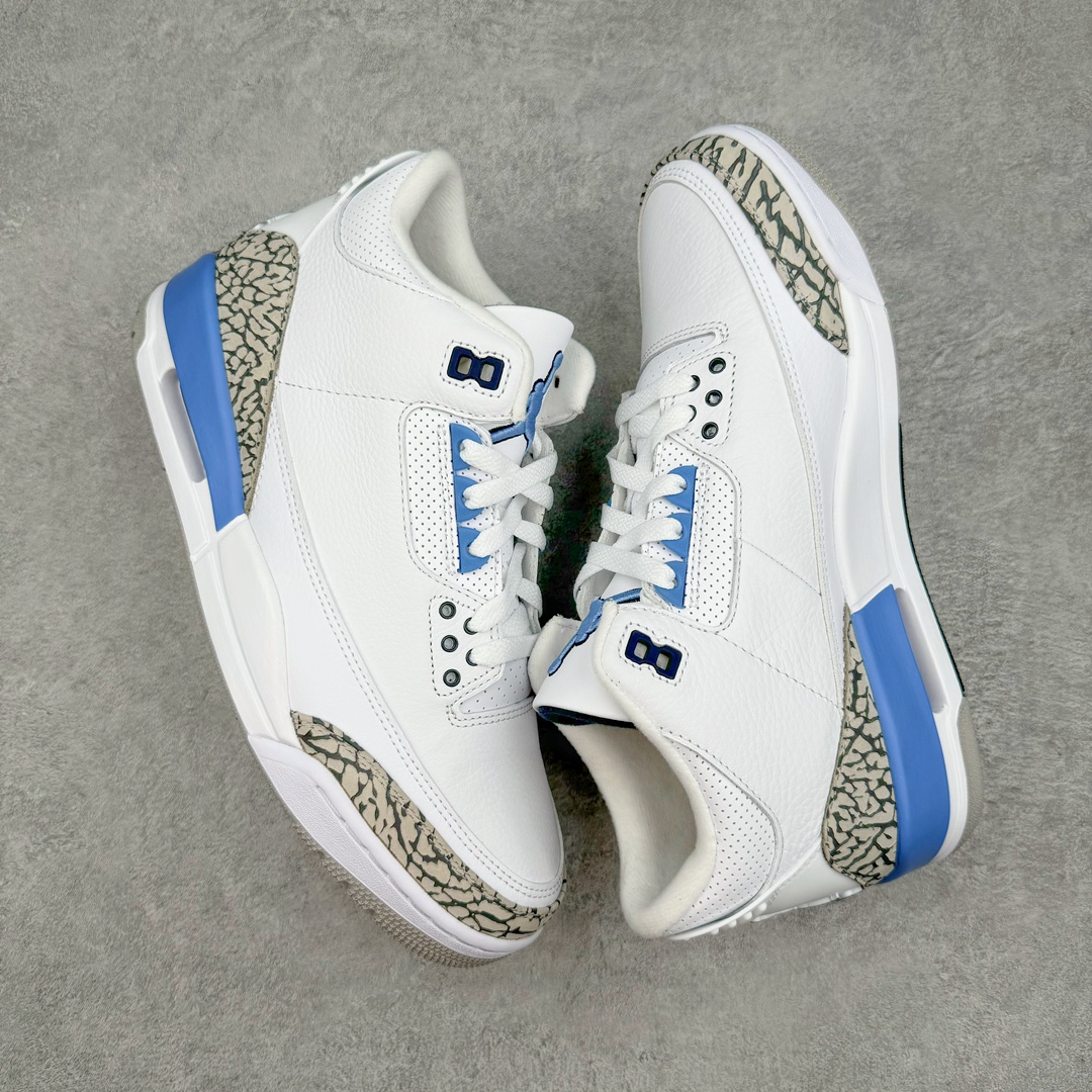 图片[3]-💰390 ＃Lw纯原 Air Jordan AJ3 Retro 北卡蓝 CT8532-104 圈内最强三代系列 匠心打造 开发时长超过半年 目前可过各类鉴定或无法鉴定 裸鞋随便操作 全套原纸板楦头开发 原厂大底磨具加持立体防滑纹理 原装可视Air Sole气垫 原汁原味最完美的三代版型 唯一正确鞋头趴度弧度高度鞋身腰线 原厂TPU彩虹扎染后跟饰片 正确内里反口里网布 皮料菱角分明不变形无多余毛边 广东原厂zp同批次手工大底描漆拉丝 市场唯一原厂鞋扣模具 原厂织唛标 原厂飞人电绣工艺 尾指中部跳三针 独家绑鞋带手法 印刷中底布 四线拉帮 米色美纹纸贴合固定 进口港宝加持 后跟自然饱满 全鞋荧光划线卡点 追求极致完美 每一双都是工艺品 多重QC质检 超越公司货的品控标准 实实在在的免检产品 SIZE：36 36.5 37.5 38 38.5 39 40 40.5 41 42 42.5 43 44 44.5 45 45.5 46 47.5 48.5 编码：by4936060-运动鞋