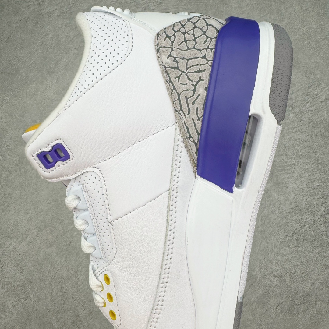 图片[7]-＃Lw纯原 Air Jordan AJ3 Retro 湖人白紫金 869802-907 圈内最强三代系列 匠心打造 开发时长超过半年 目前可过各类鉴定或无法鉴定 裸鞋随便操作 全套原纸板楦头开发 原厂大底磨具加持立体防滑纹理 原装可视Air Sole气垫 原汁原味最完美的三代版型 唯一正确鞋头趴度弧度高度鞋身腰线 原厂TPU彩虹扎染后跟饰片 正确内里反口里网布 皮料菱角分明不变形无多余毛边 广东原厂zp同批次手工大底描漆拉丝 市场唯一原厂鞋扣模具 原厂织唛标 原厂飞人电绣工艺 尾指中部跳三针 独家绑鞋带手法 印刷中底布 四线拉帮 米色美纹纸贴合固定 进口港宝加持 后跟自然饱满 全鞋荧光划线卡点 追求极致完美 每一双都是工艺品 多重QC质检 超越公司货的品控标准 实实在在的免检产品 尺码：36 36.5 37.5 38 38.5 39 40 40.5 41 42 42.5 43 44 44.5 45 45.5 46 47.5 48.5-选品中心