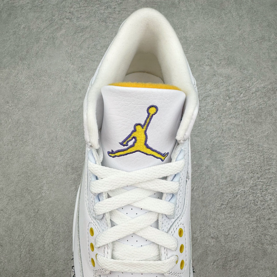 图片[5]-＃Lw纯原 Air Jordan AJ3 Retro 湖人白紫金 869802-907 圈内最强三代系列 匠心打造 开发时长超过半年 目前可过各类鉴定或无法鉴定 裸鞋随便操作 全套原纸板楦头开发 原厂大底磨具加持立体防滑纹理 原装可视Air Sole气垫 原汁原味最完美的三代版型 唯一正确鞋头趴度弧度高度鞋身腰线 原厂TPU彩虹扎染后跟饰片 正确内里反口里网布 皮料菱角分明不变形无多余毛边 广东原厂zp同批次手工大底描漆拉丝 市场唯一原厂鞋扣模具 原厂织唛标 原厂飞人电绣工艺 尾指中部跳三针 独家绑鞋带手法 印刷中底布 四线拉帮 米色美纹纸贴合固定 进口港宝加持 后跟自然饱满 全鞋荧光划线卡点 追求极致完美 每一双都是工艺品 多重QC质检 超越公司货的品控标准 实实在在的免检产品 尺码：36 36.5 37.5 38 38.5 39 40 40.5 41 42 42.5 43 44 44.5 45 45.5 46 47.5 48.5-选品中心
